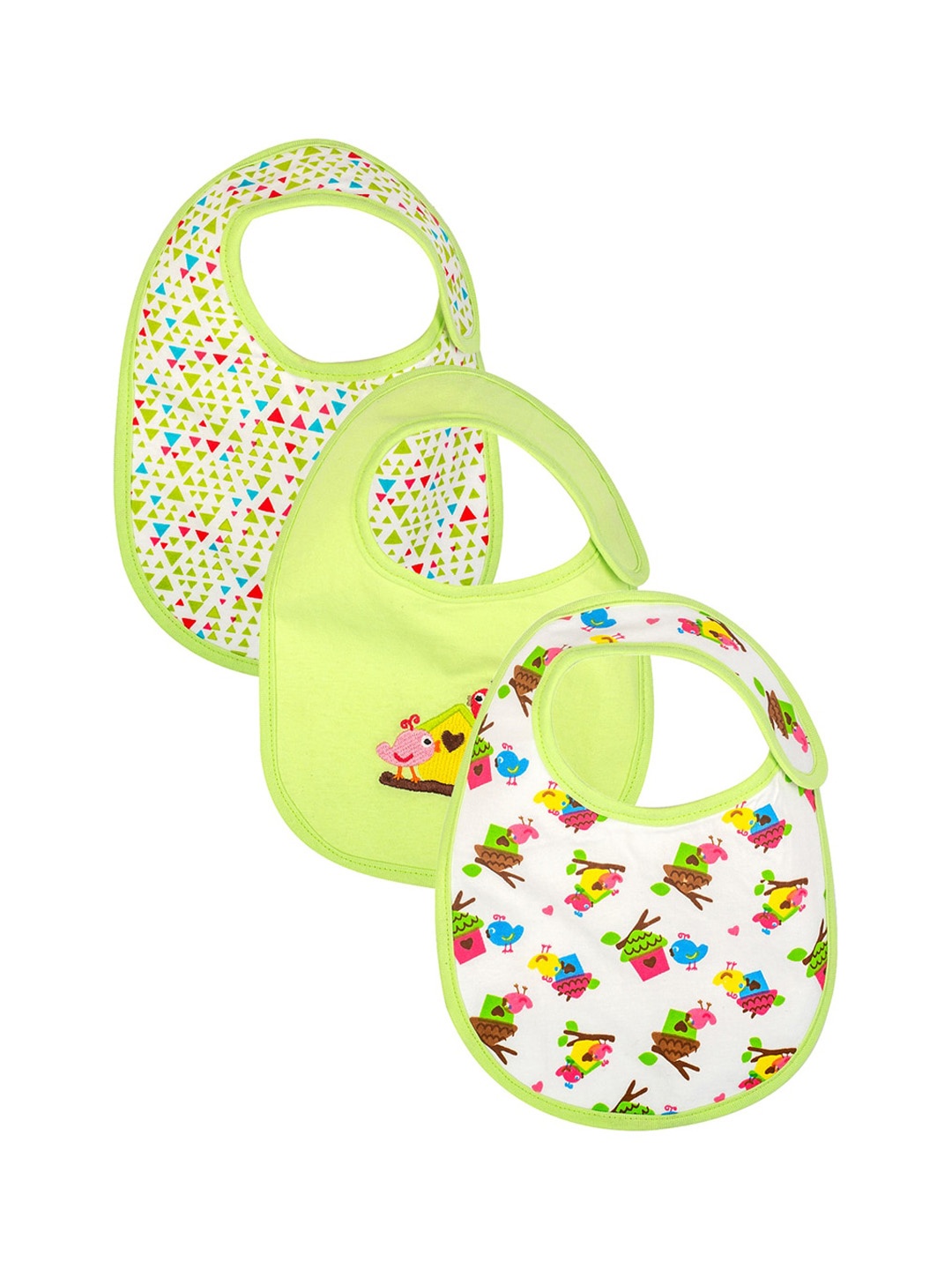 

MeeMee Infants Pack Of 3 Printed Pure Cotton Bibs, Green