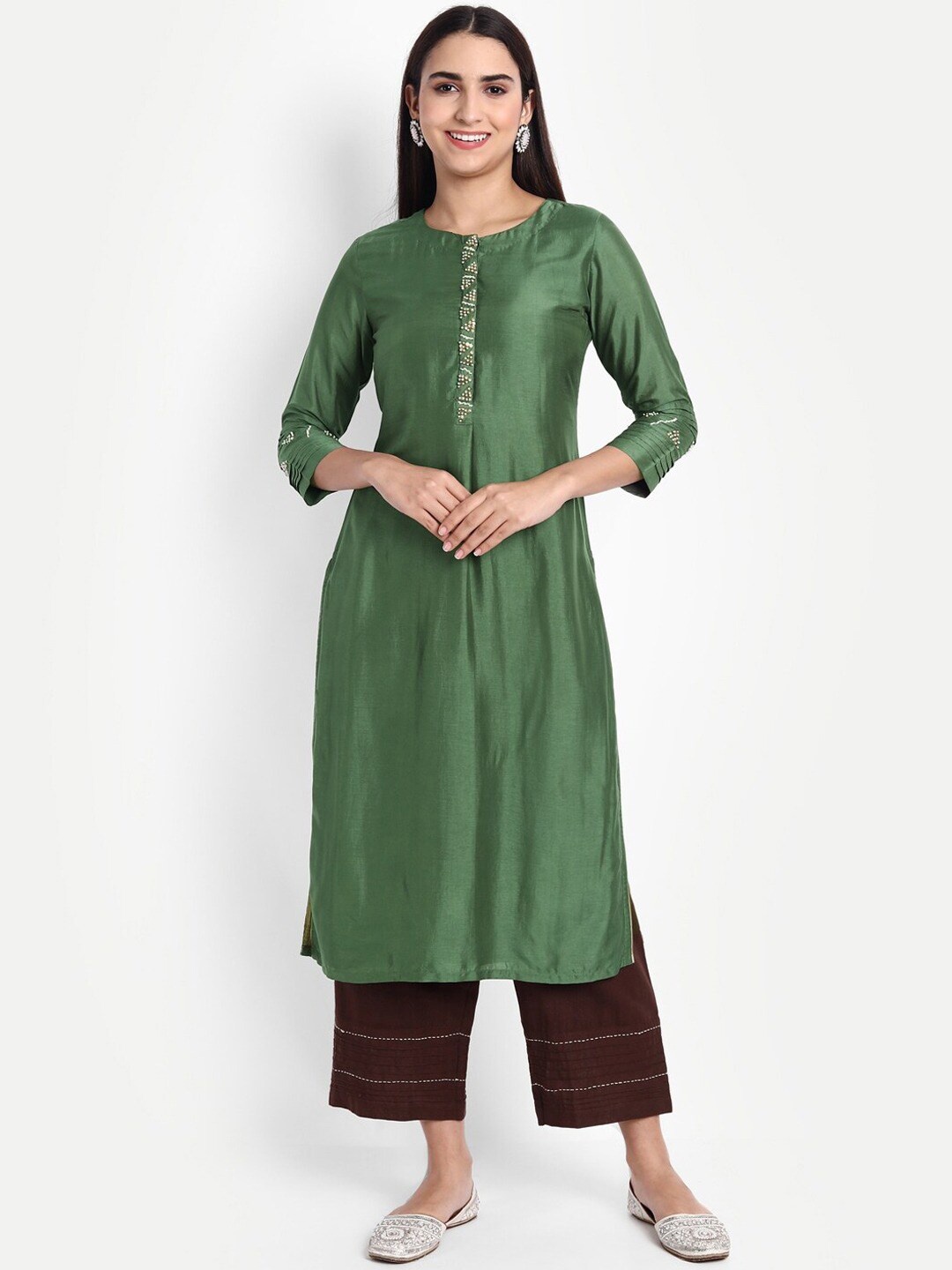 

SUTI A-Line Pure Silk Kurta with Palazzos, Green
