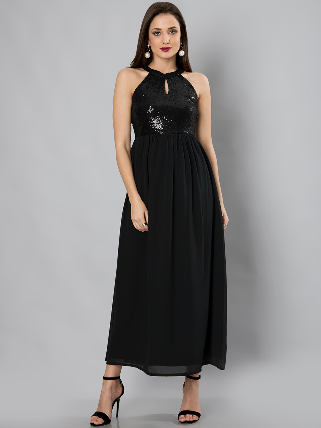 

FabAlley Women Black Solid Maxi Dress
