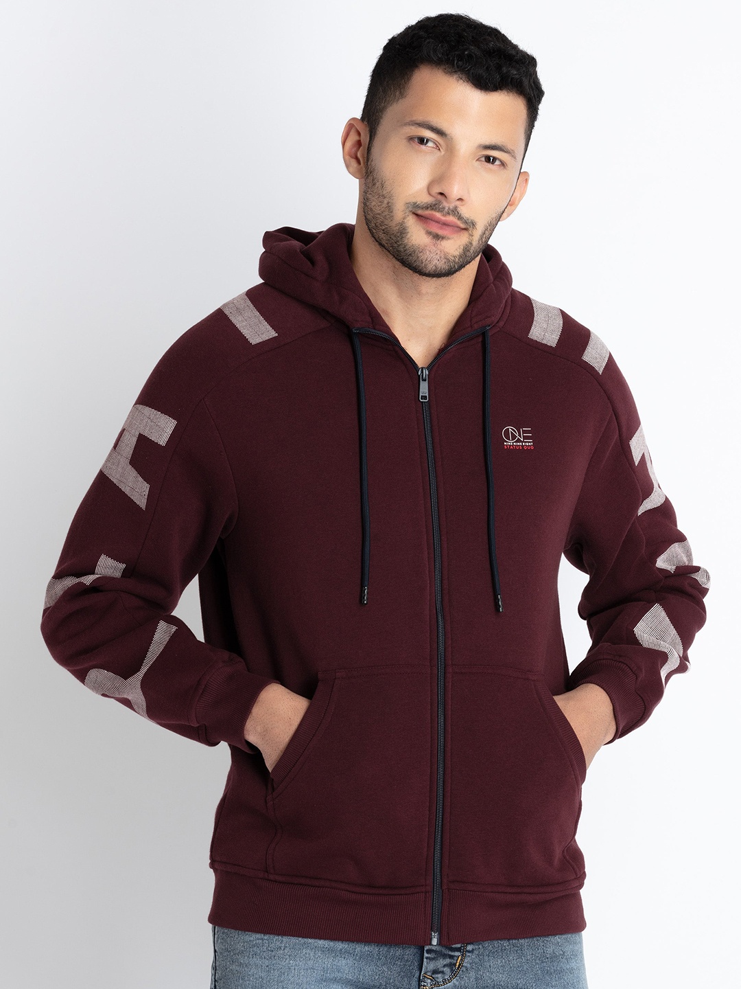 

Status Quo Typography Printed Hooded Cotton Sweatshirt, Maroon