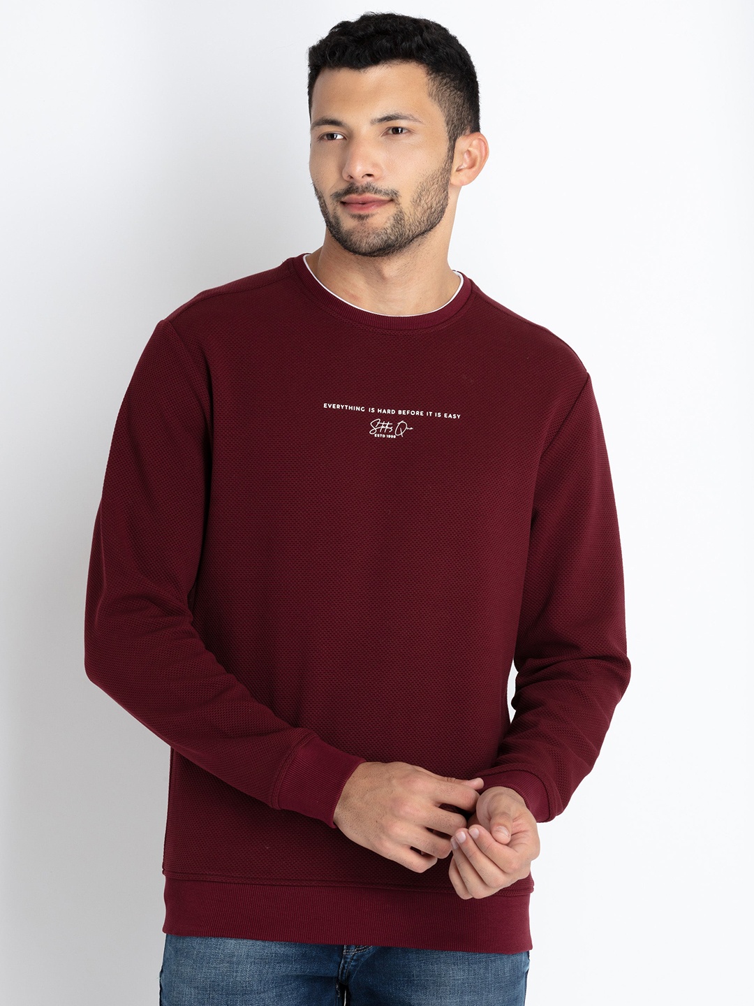 

Status Quo Round Neck Cotton Sweatshirt, Maroon
