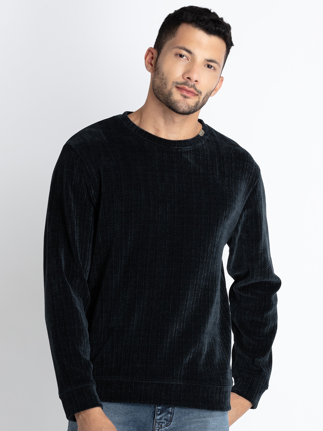 

Status Quo Round Neck Cotton Sweatshirt, Navy blue
