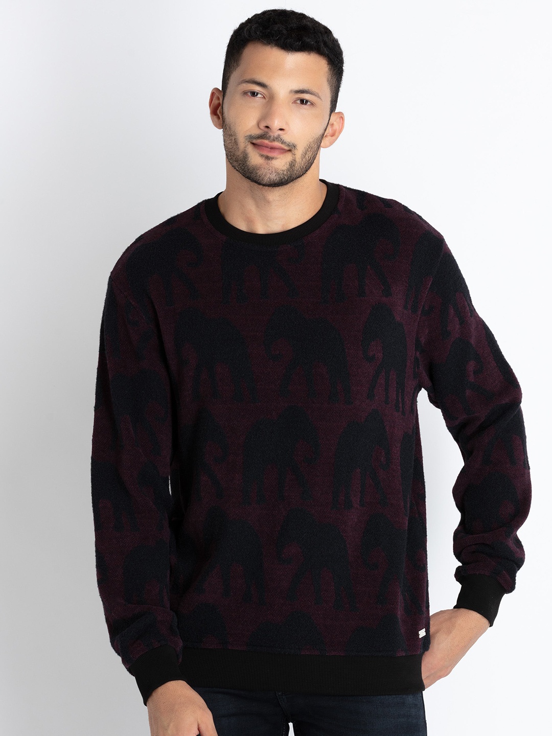 

Status Quo Graphic Printed Cotton Sweatshirt, Maroon