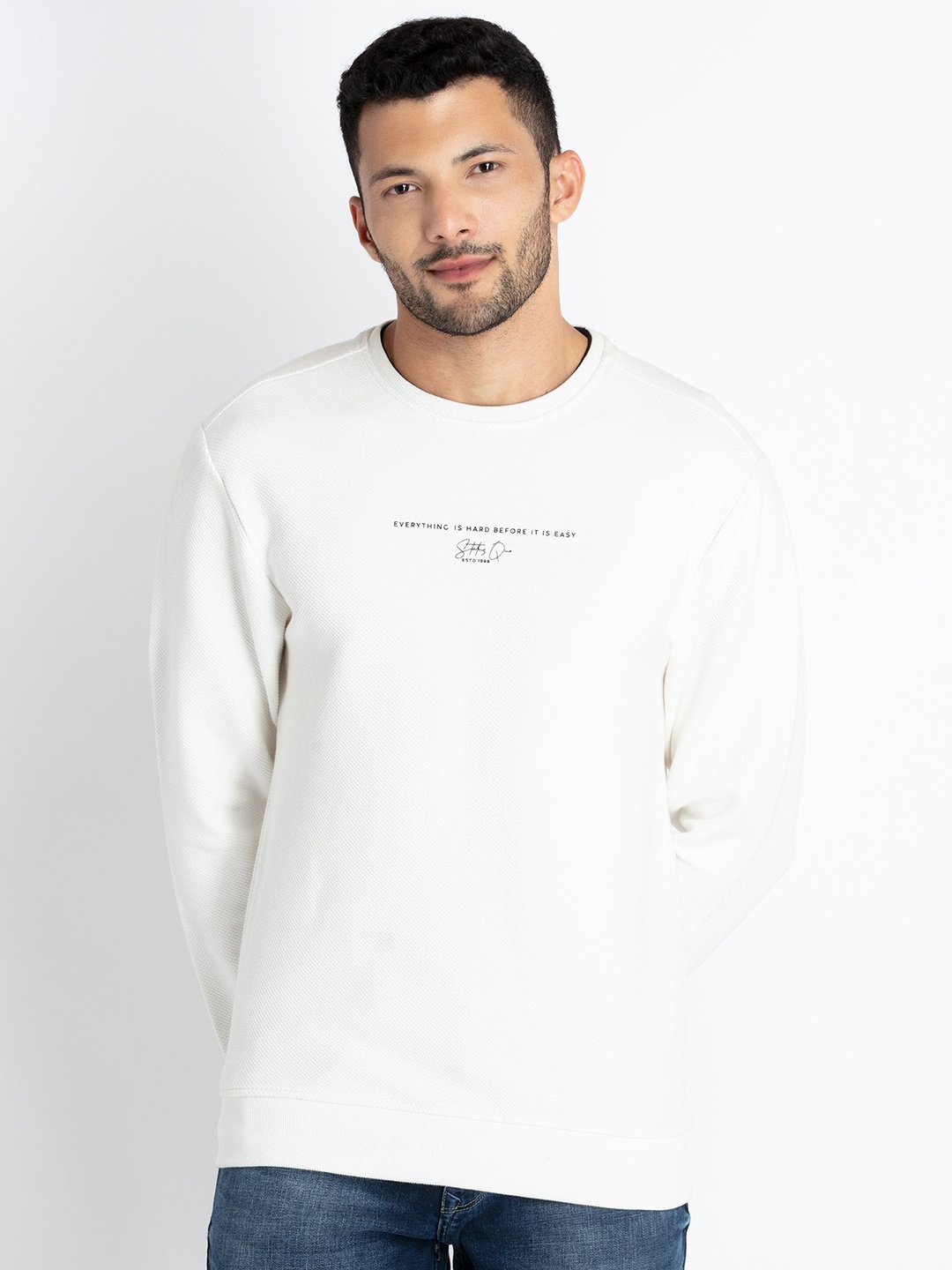 

Status Quo Graphic Printed Cotton Sweatshirt, White