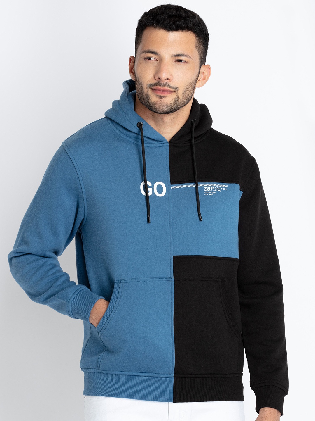 

Status Quo Colourblocked Hooded Cotton Sweatshirt, Blue