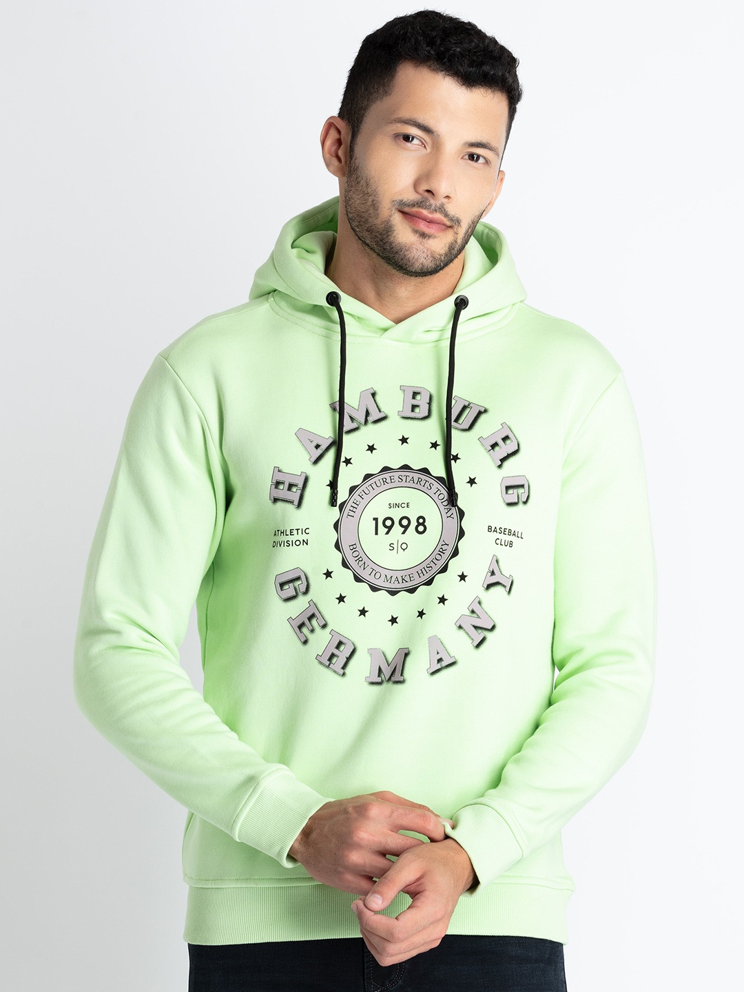 

Status Quo Typography Printed Hooded Cotton Sweatshirt, Green