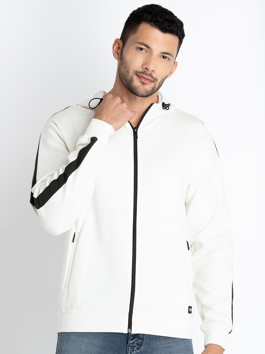 

Status Quo Cotton Hooded Front-Open Sweatshirt, Off white