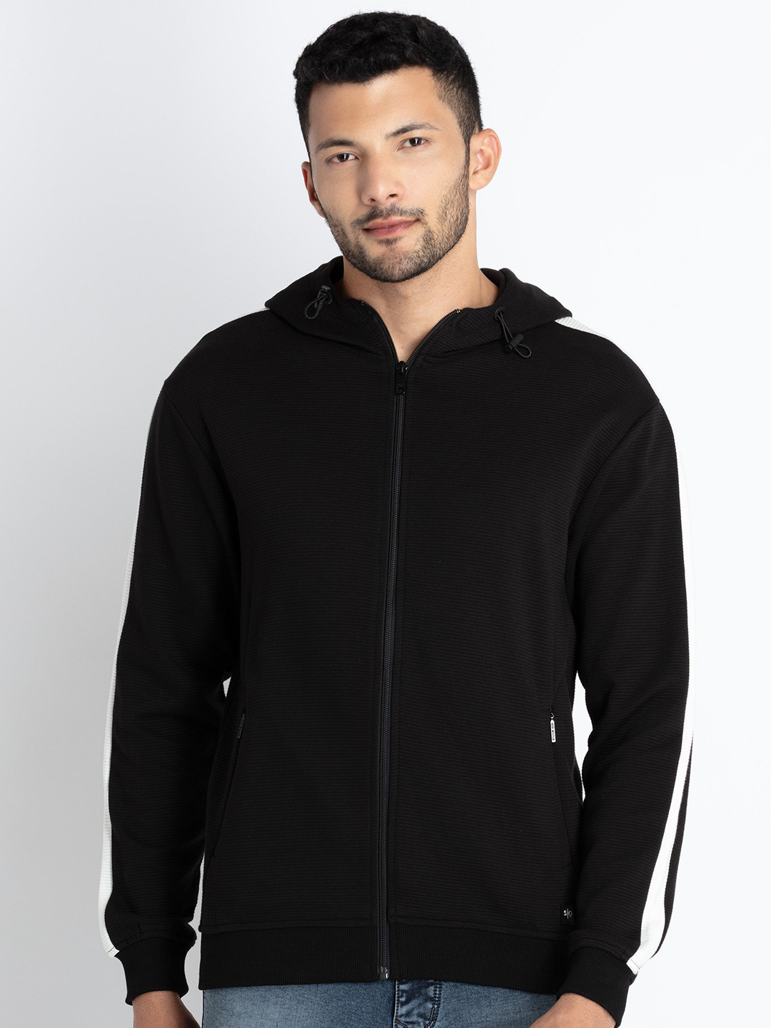 

Status Quo Cotton Hooded Front-Open Sweatshirt, Black