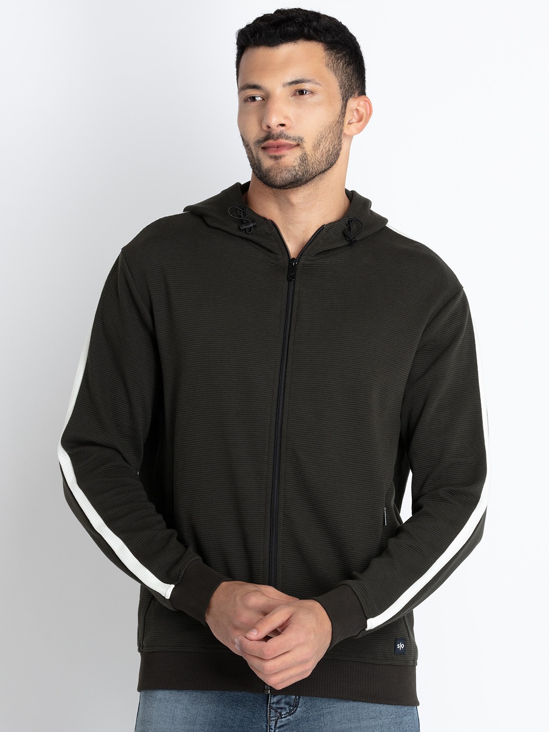 

Status Quo Cotton Hooded Front-Open Sweatshirt, Olive