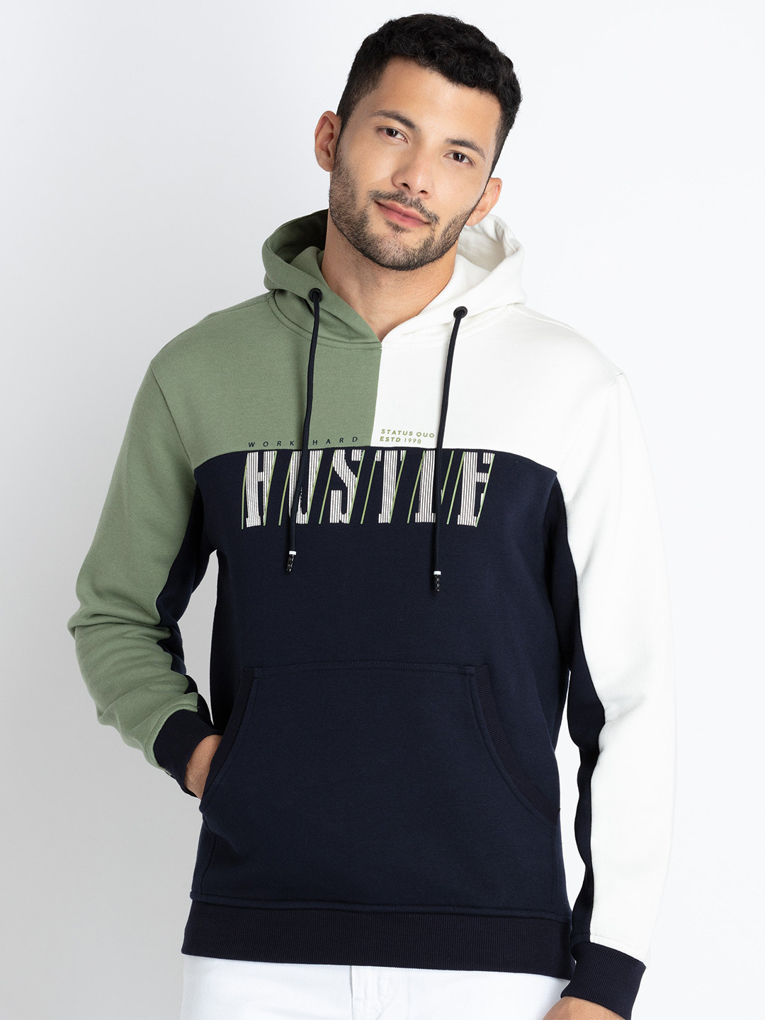 

Status Quo Colourblocked Cotton Hooded Pullover Sweatshirt, Green