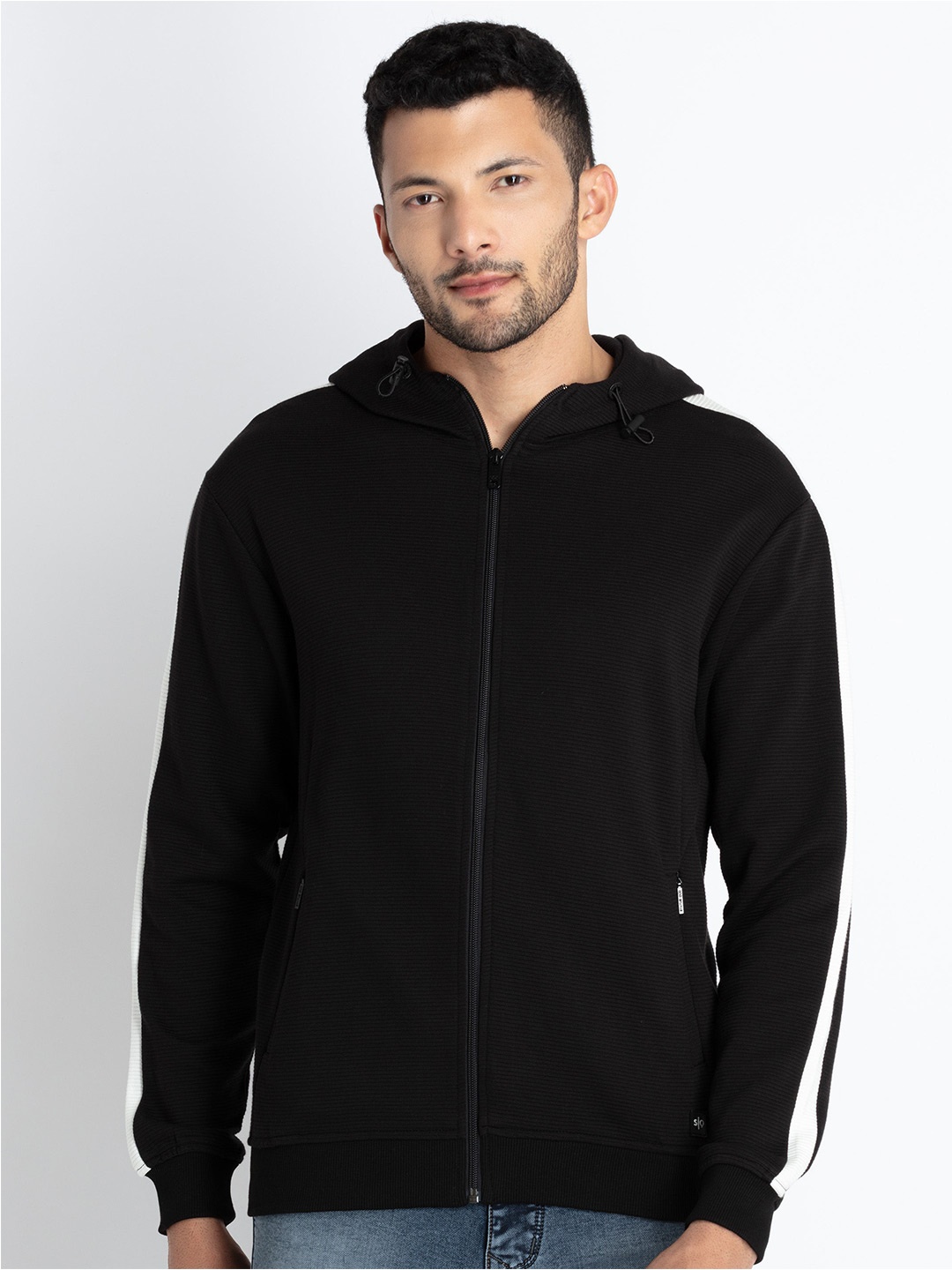 

Status Quo Cotton Hooded Front-Open Sweatshirt, Black