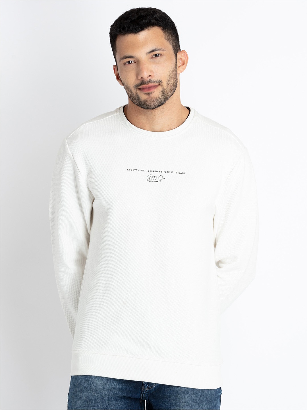 

Status Quo Typography Printed Cotton Pullover Sweatshirt, White