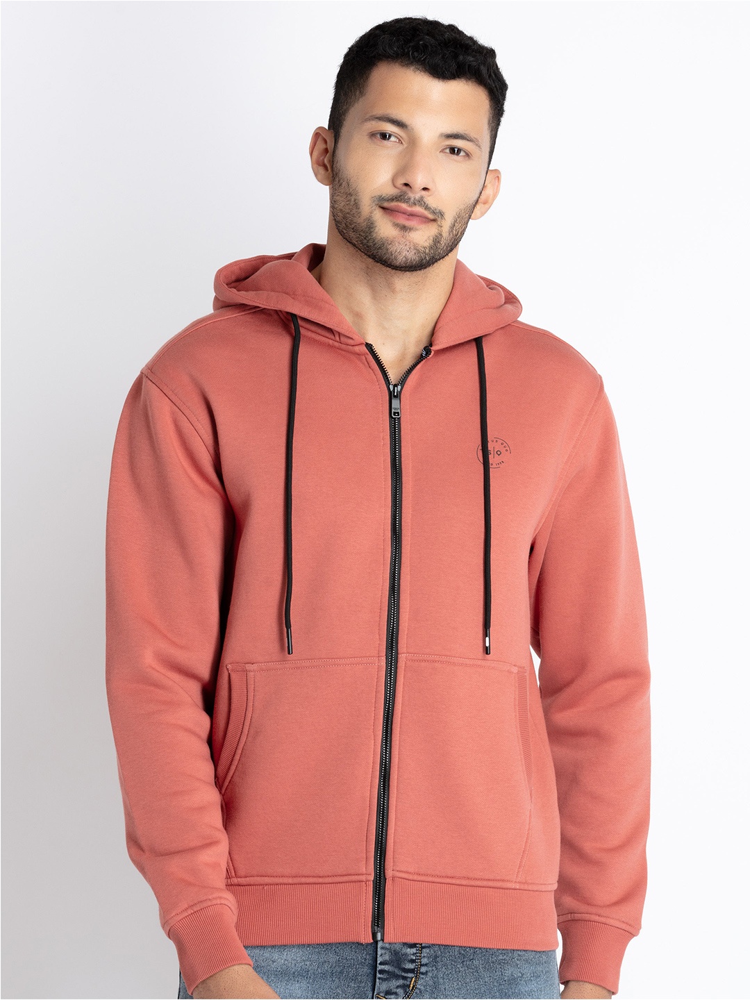 

Status Quo Hooded Front-Open Cotton Sweatshirt, Rust
