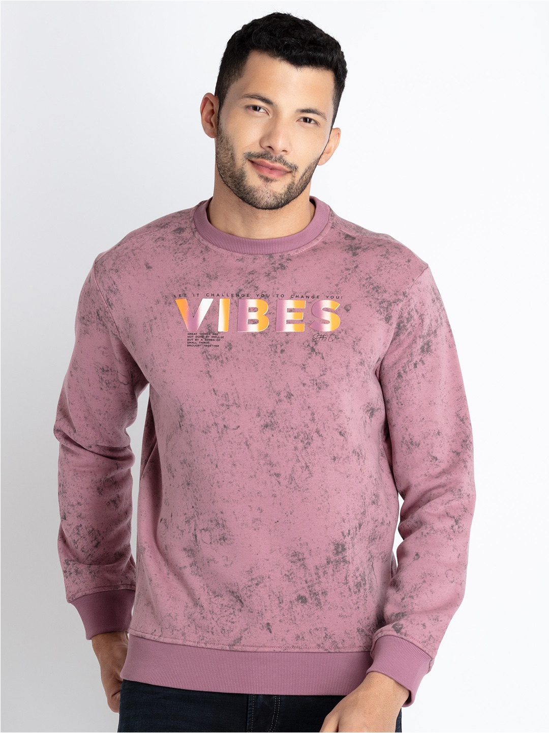 

Status Quo Abstract Printed Round Neck Cotton Pullover Sweatshirt, Mauve