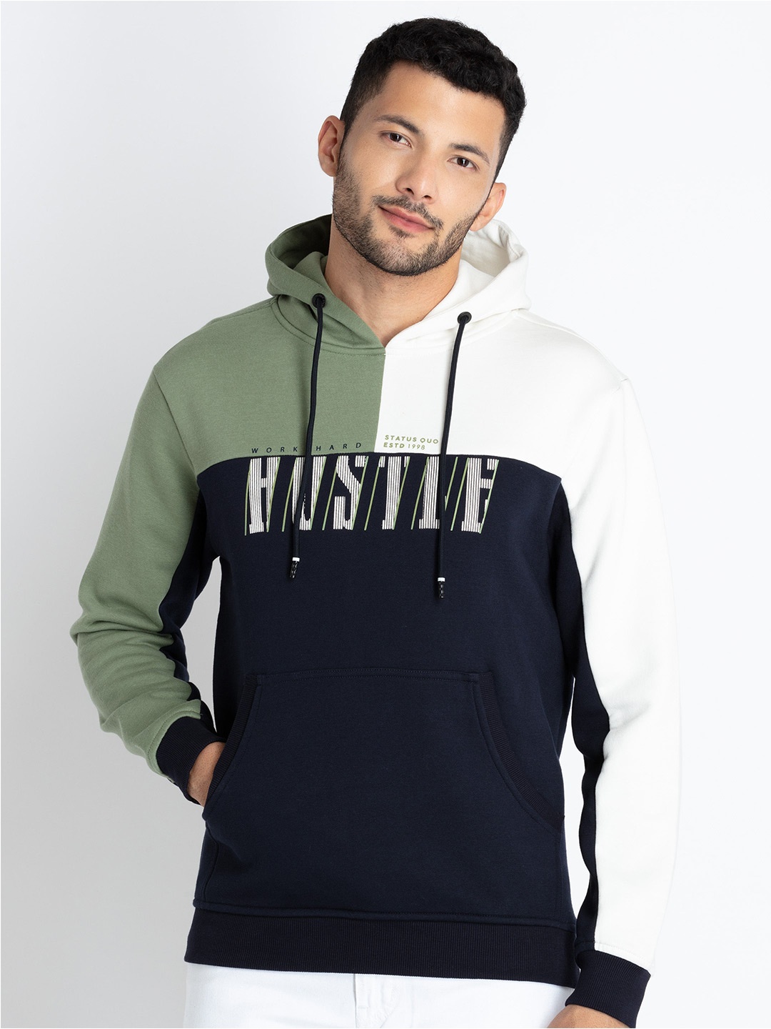 

Status Quo Colourblocked Hooded Cotton Sweatshirt, Green