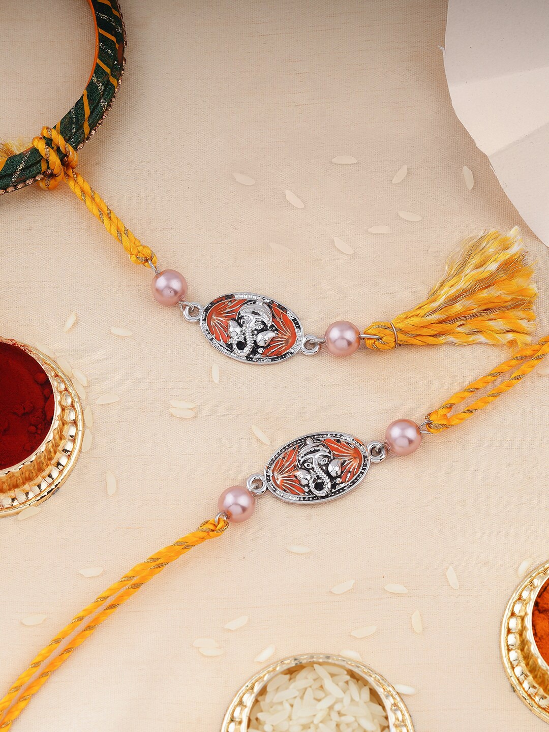 

Estele Set Of 2 Bhaiya Bhabhi Rakhi, Silver