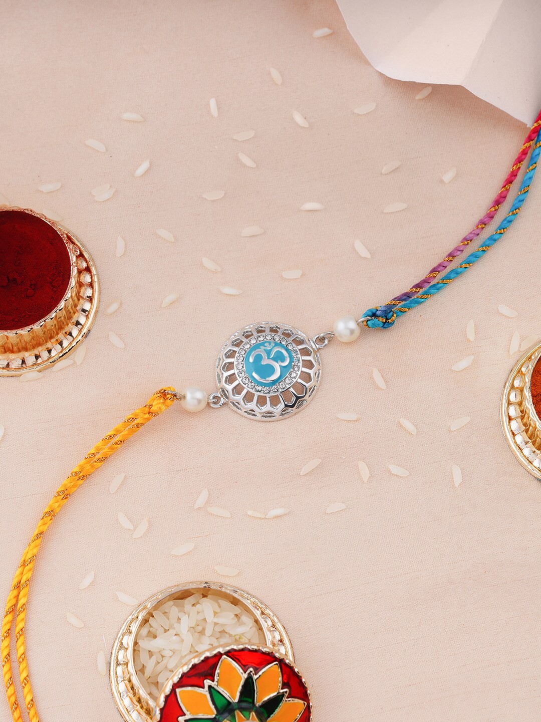 

Estele Set Of 2 Beaded Thread Rakhis, Blue