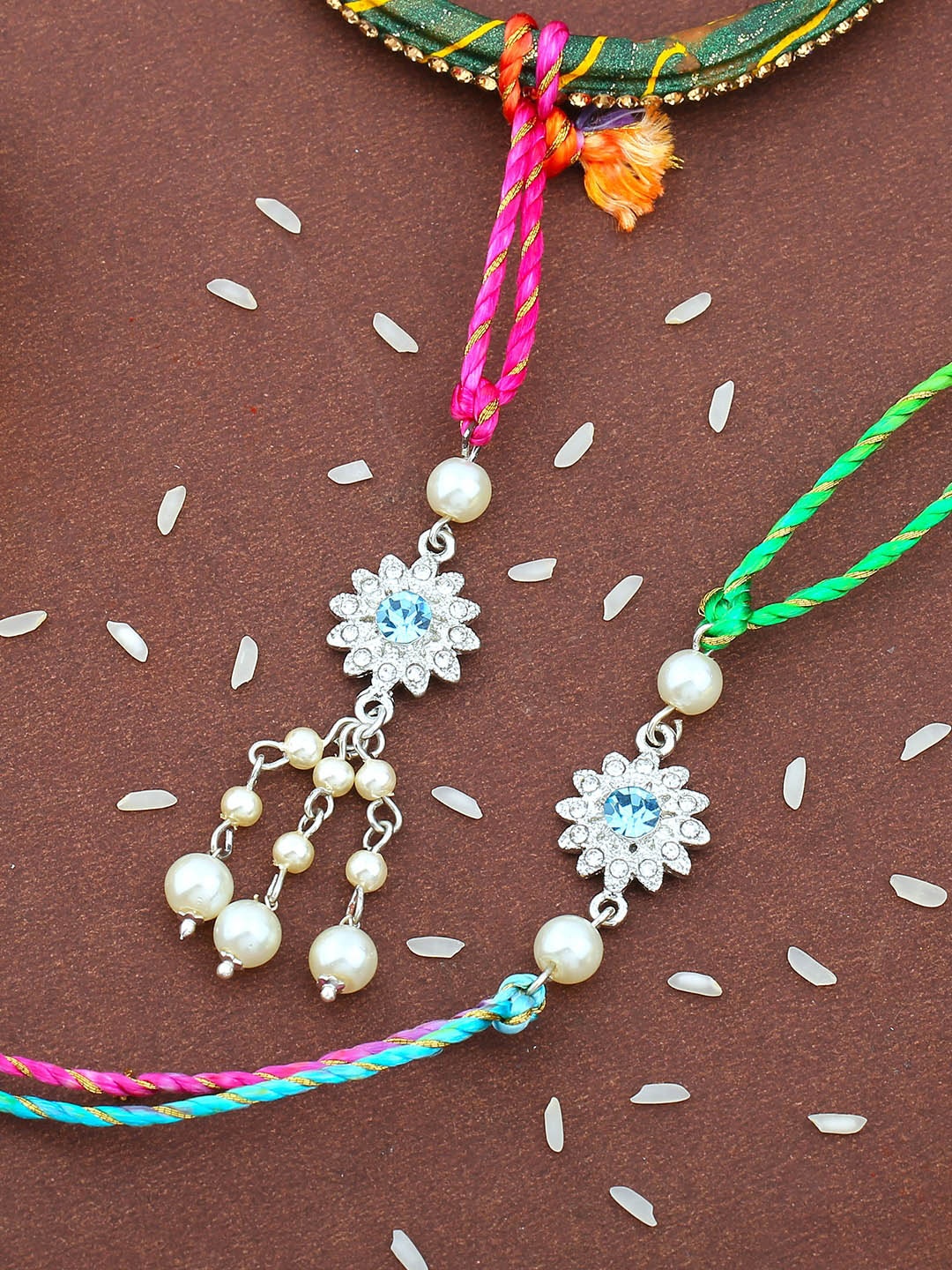 

Estele Set Of 2 Stone-Studded Rakhis, Turquoise blue