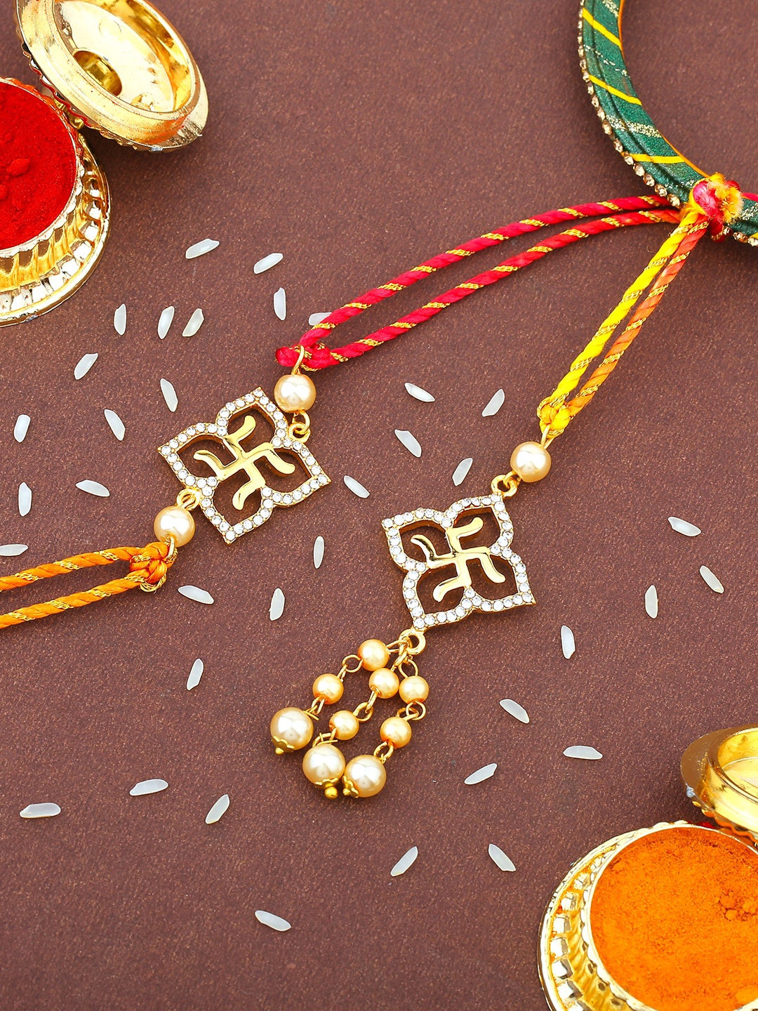 

Estele Set Of 2 Stone-Studded Rakhis, Red