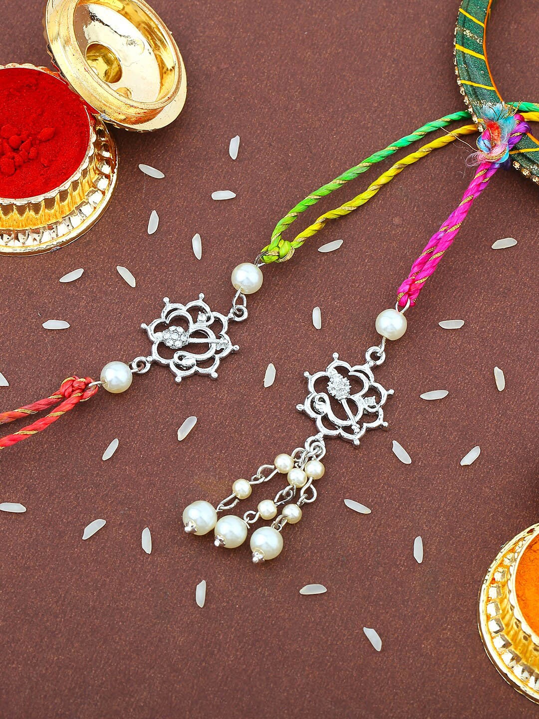 

Estele Set Of 2 Rakhis With Roli Chawal, Silver