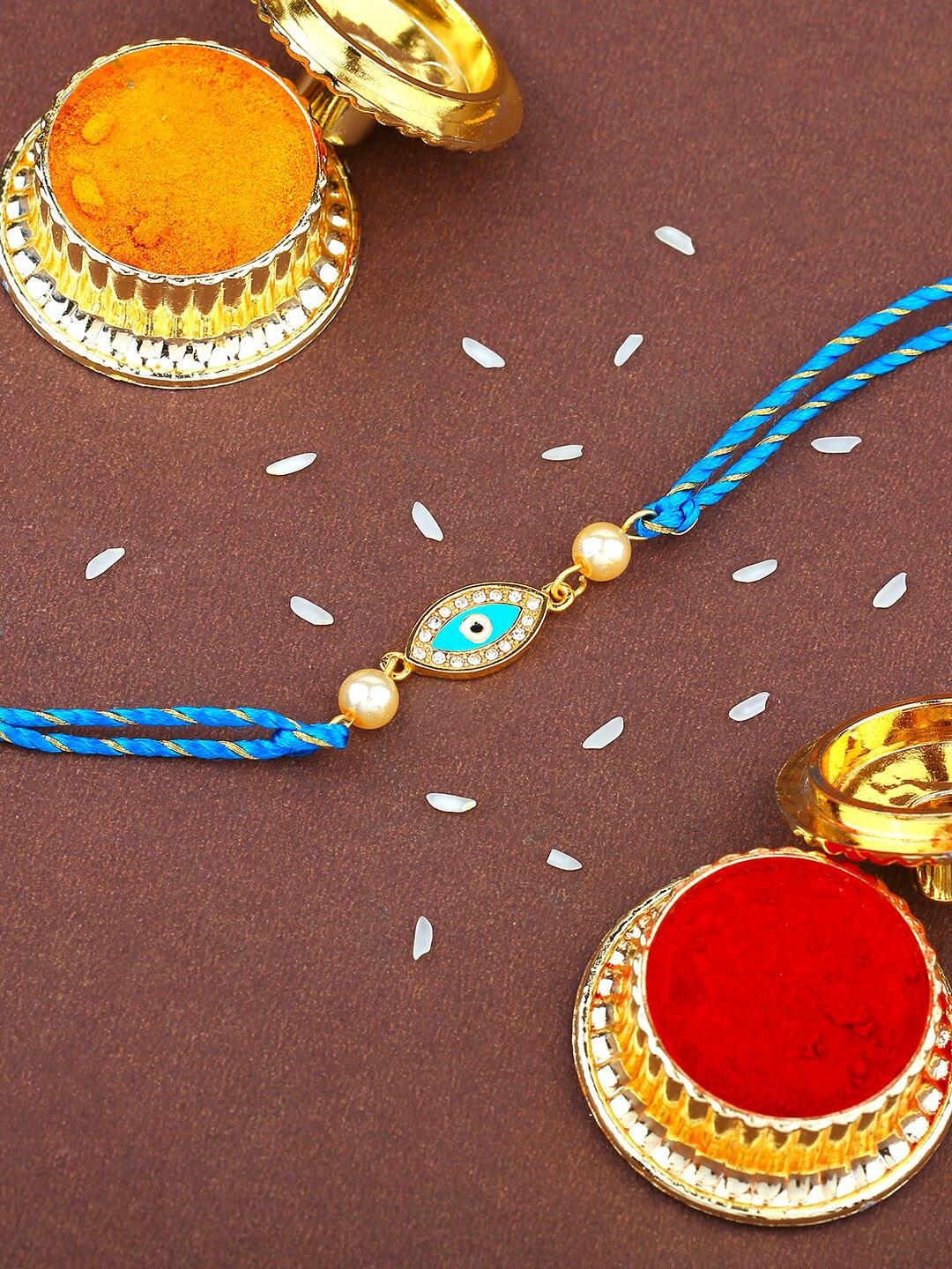 

Estele Set Of 2 Evil Eye Charm Rakhi with Roli Chawal, Gold