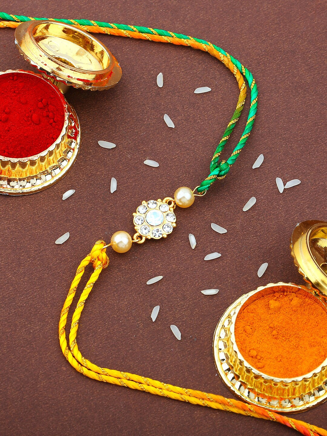 

Estele Set Of 2 Stone-Studded Rakhis, Yellow