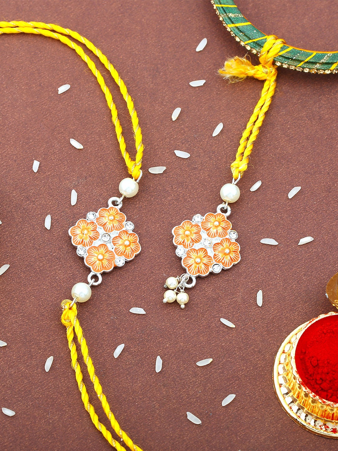 

Estele Set Of 2 Charm Detail Rakhis, Yellow