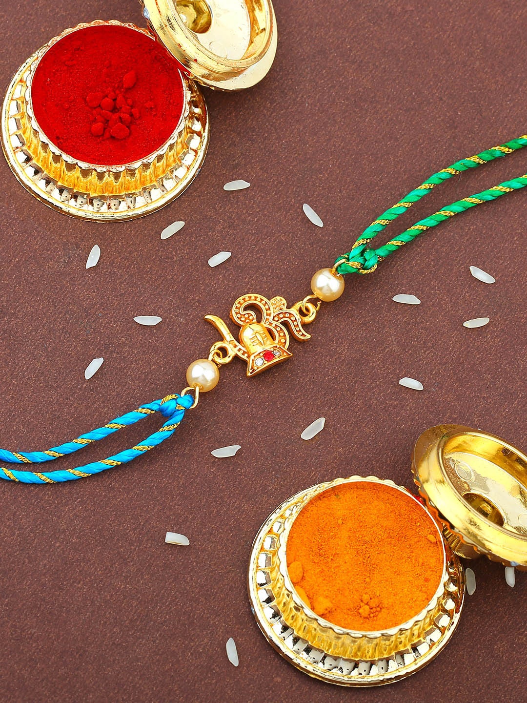 

Estele Set Of 2 Om Charm & Stone-Studded Rakhis, Gold