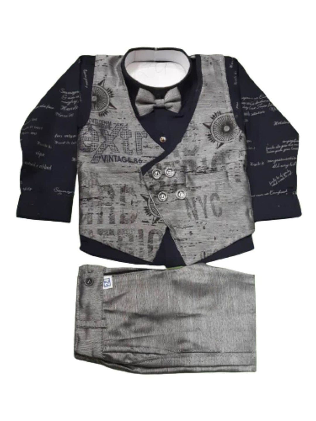

BAESD Boys Printed Shirt with Trousers And Waistcoat, Black