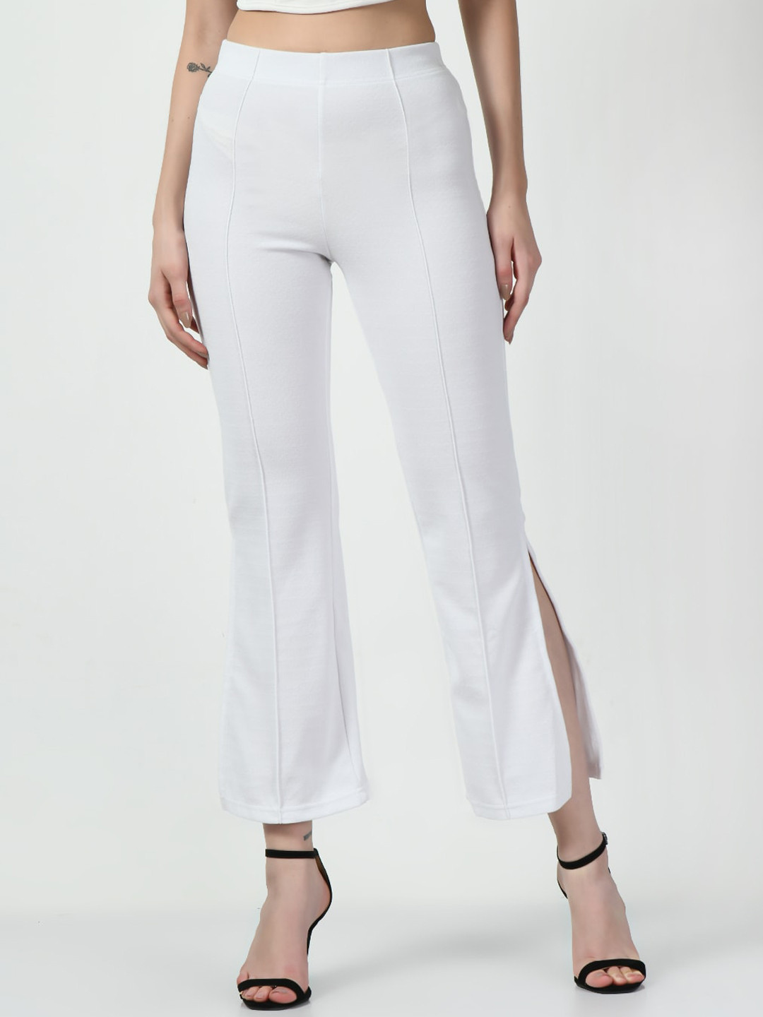 

CLAFOUTIS Women Flared High-Rise Lycra Bootcut Trousers, White