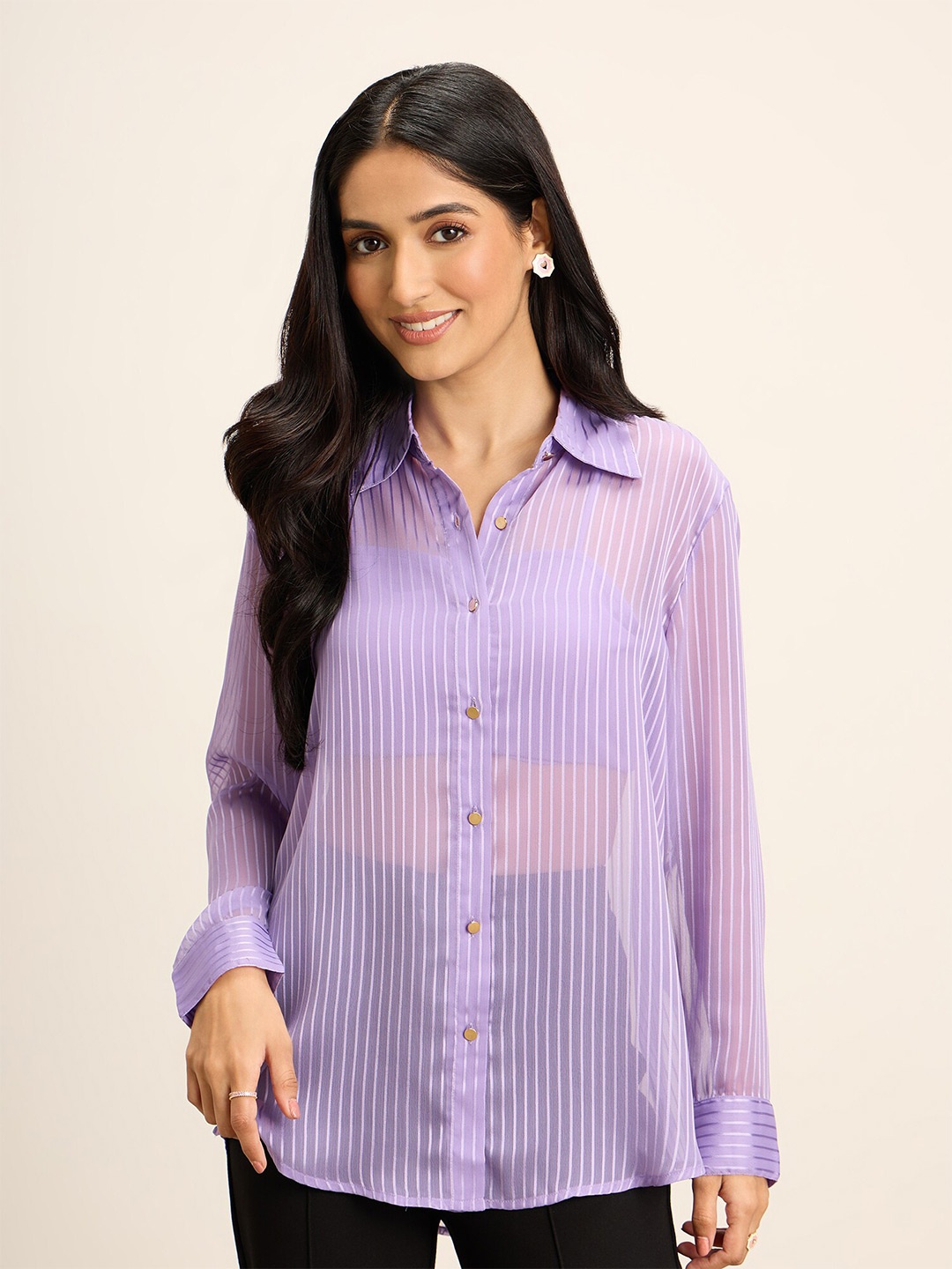 

20Dresses Opaque Striped Casual Shirt, Lavender