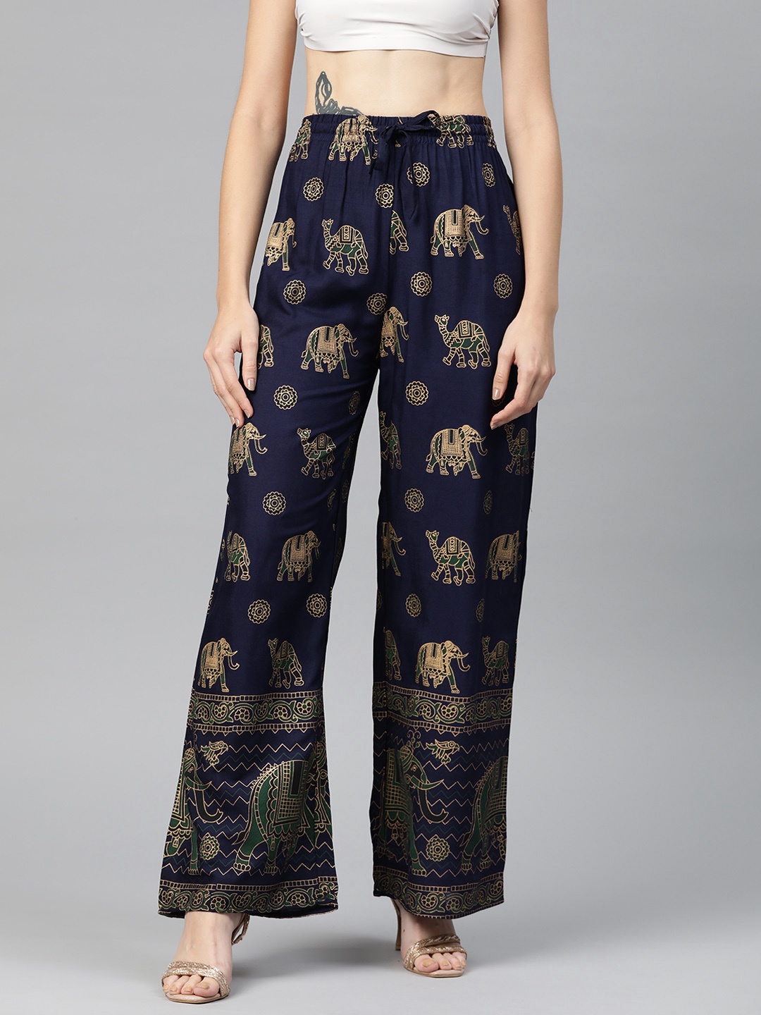 

Readiprint Women Ethnic Motifs Printed Palazzos, Navy blue
