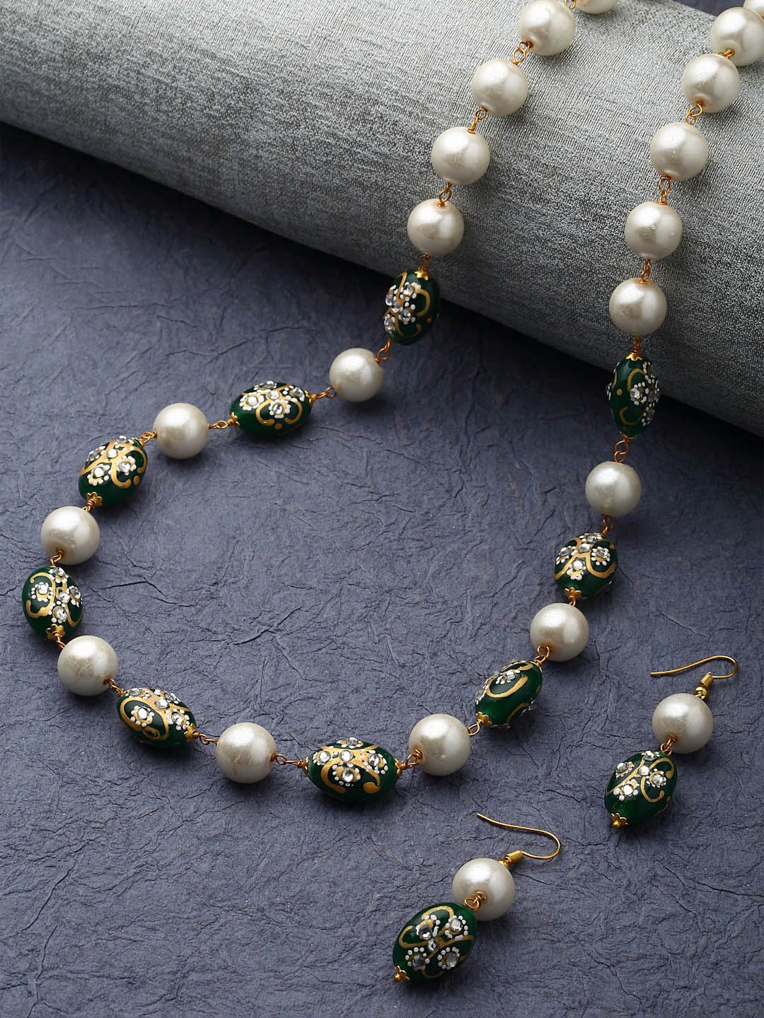 

PANASH Gold-Plated Pearl & Stone-Studded Jewellery Set