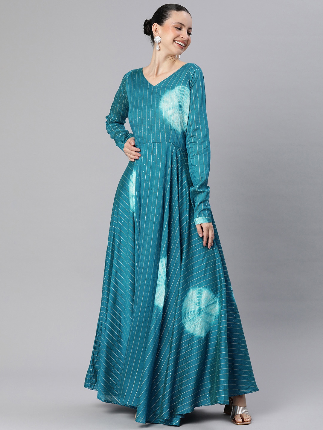 

Swishchick Tie & Dye Ethnic Maxi Dress, Teal