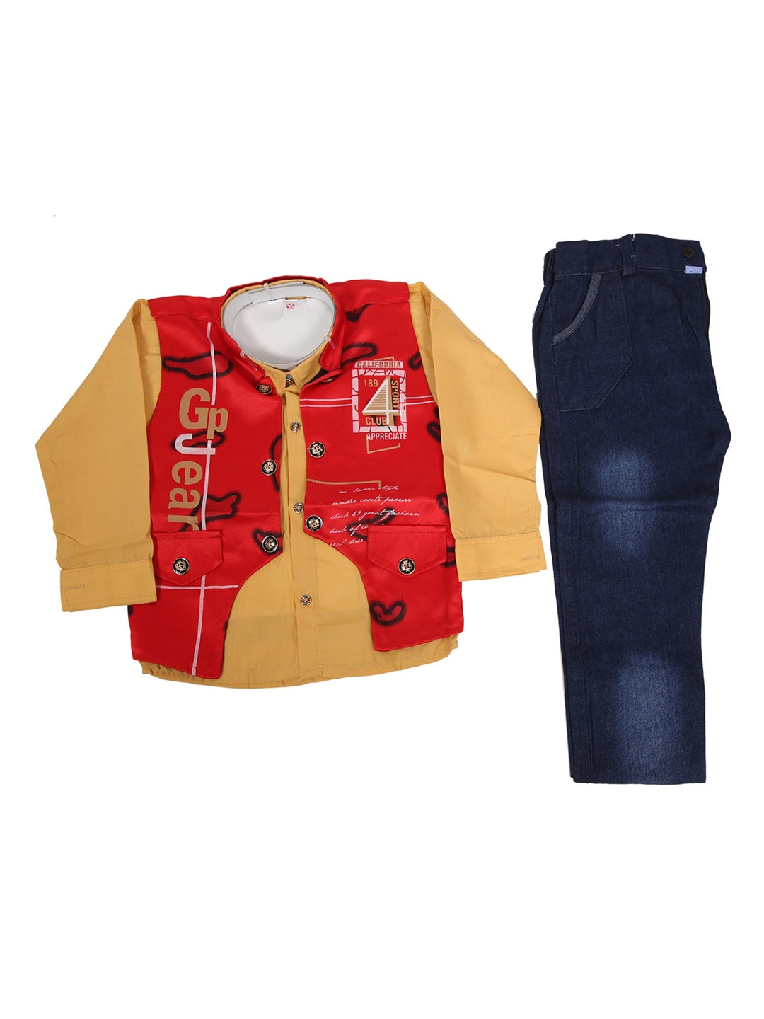 

BAESD Boys 3 Piece Printed Pure Cotton Shirt Waistcoat & Trousers Suit Set, Yellow
