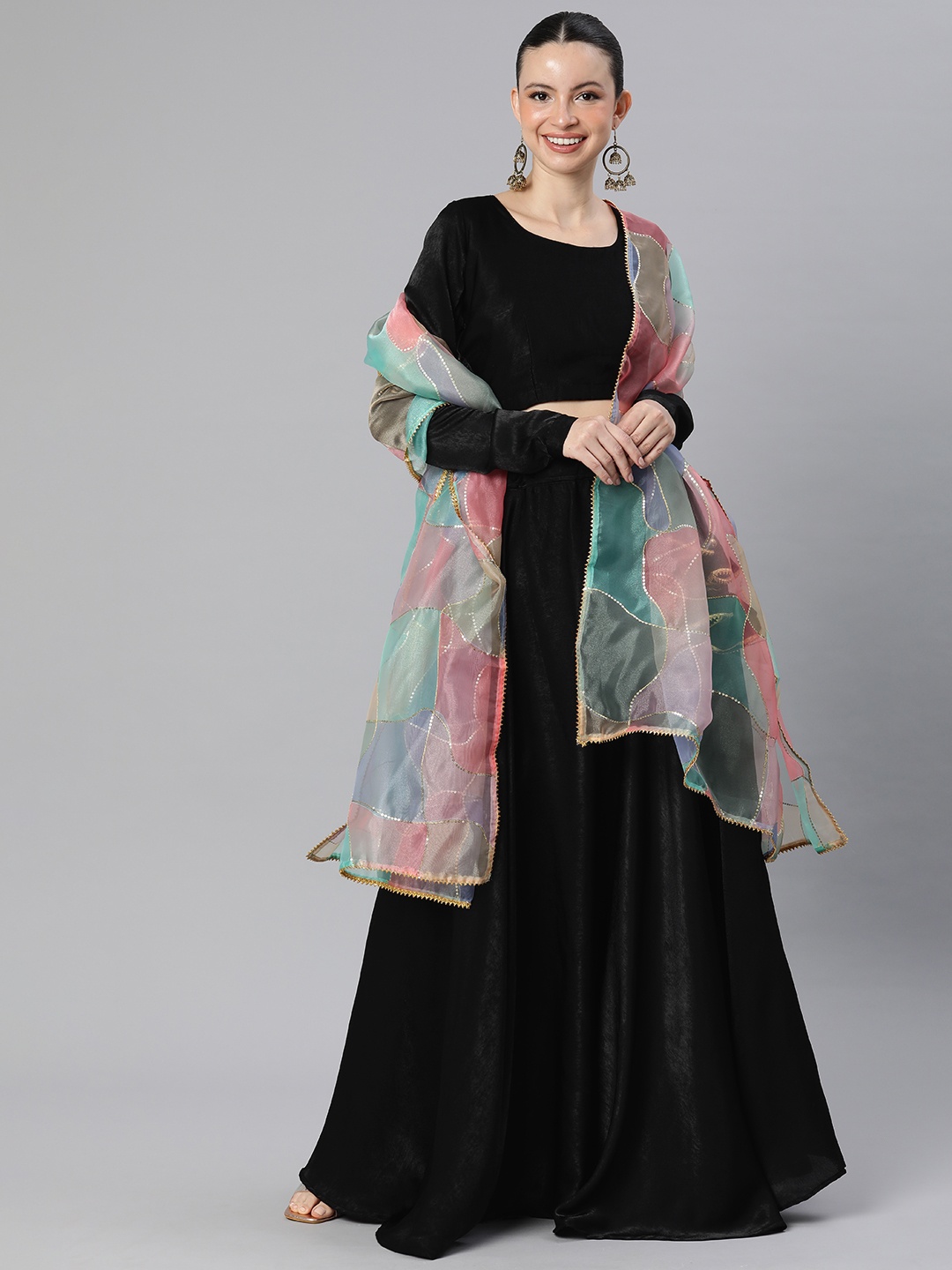 

Swishchick Solid Ready to Wear Lehenga & Blouse With Dupatta, Black