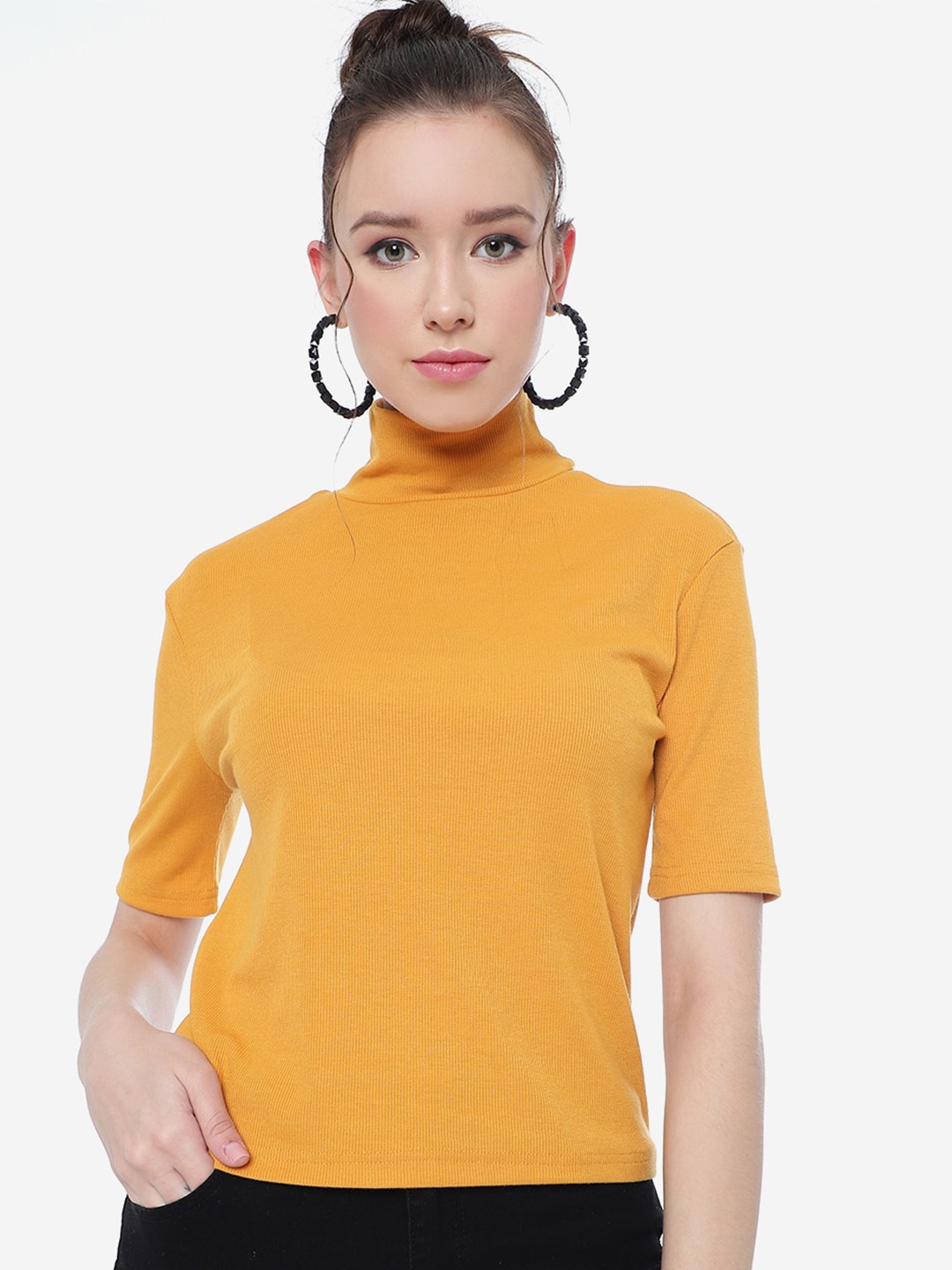 

CLEMIRA High Neck Regular Top, Mustard