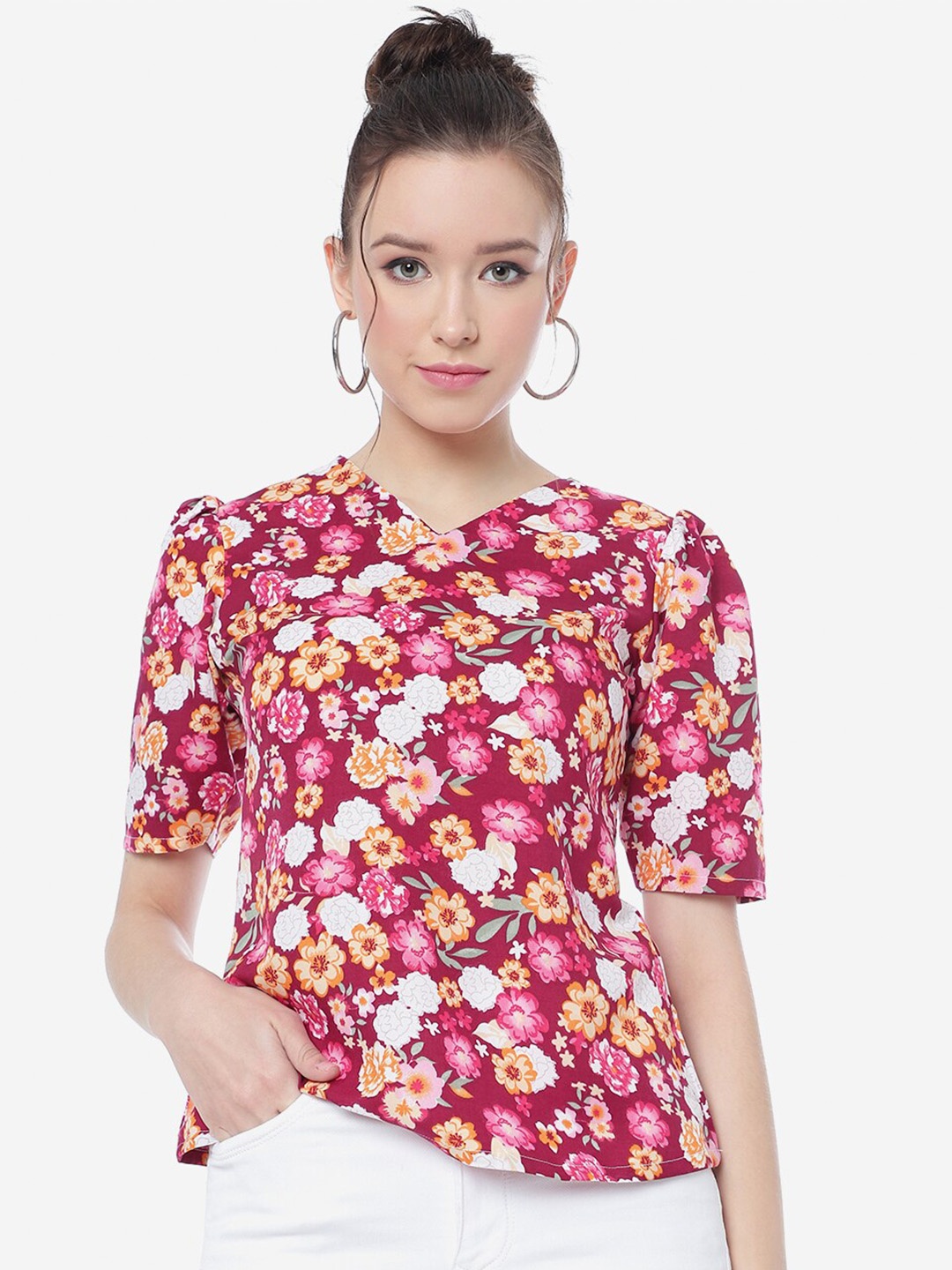 

CLEMIRA Floral Printed V-Neck Top, Pink