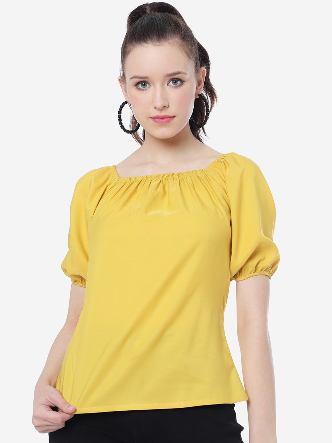 

CLEMIRA Puffed Sleeves Top, Yellow