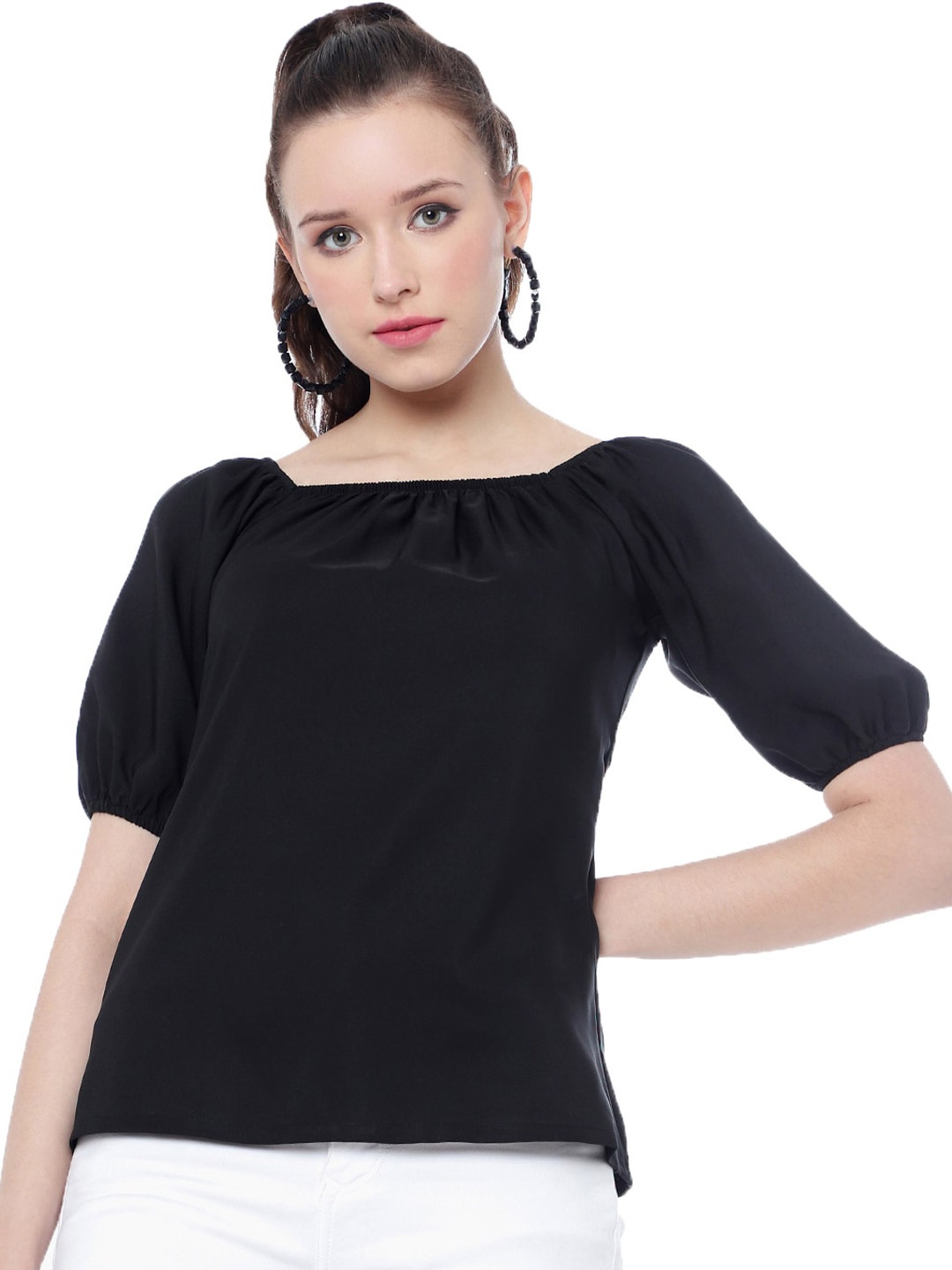 

CLEMIRA Square Neck Puff Sleeve Top, Black