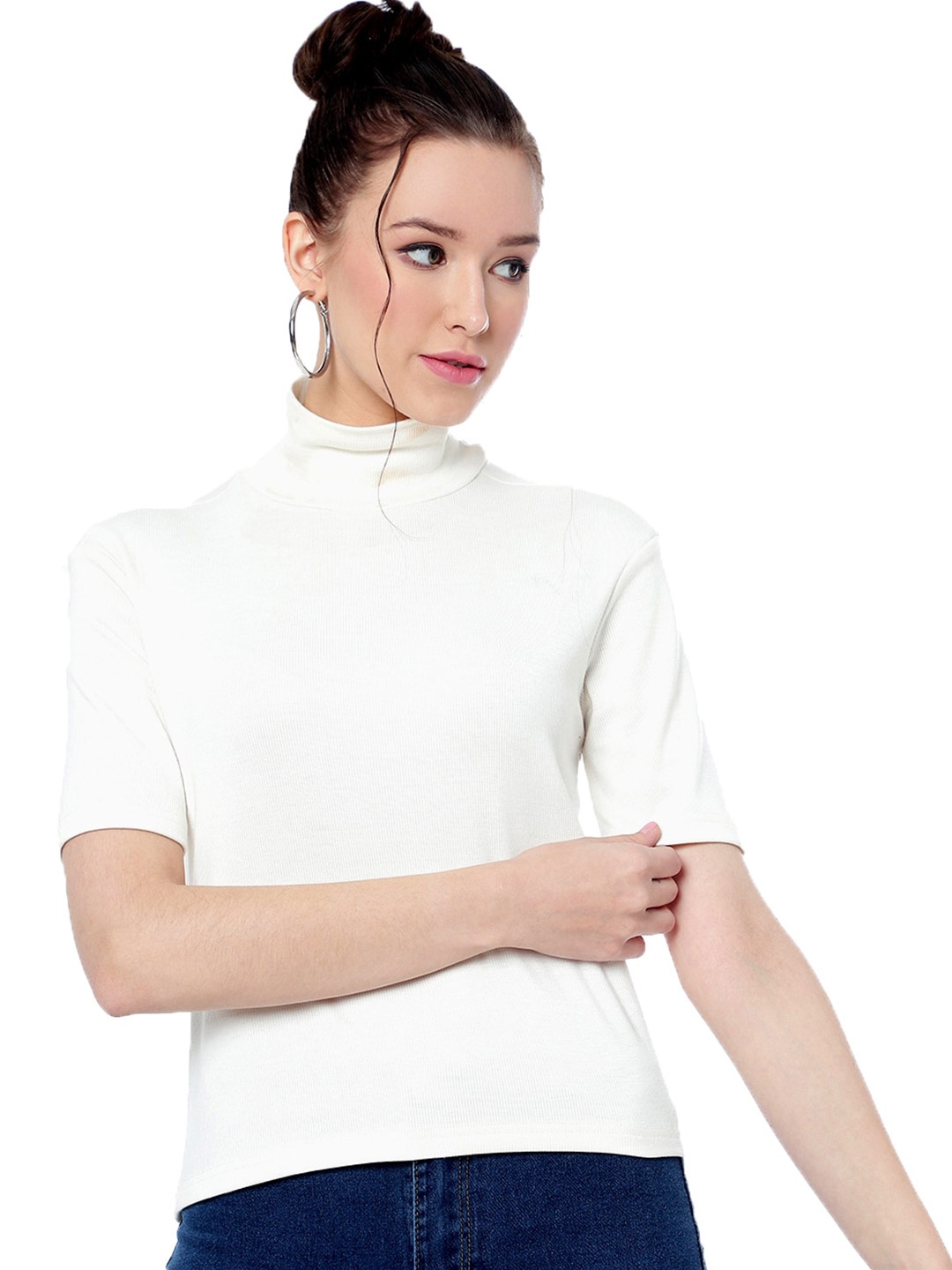 

CLEMIRA High Neck Regular Polyester Top, White