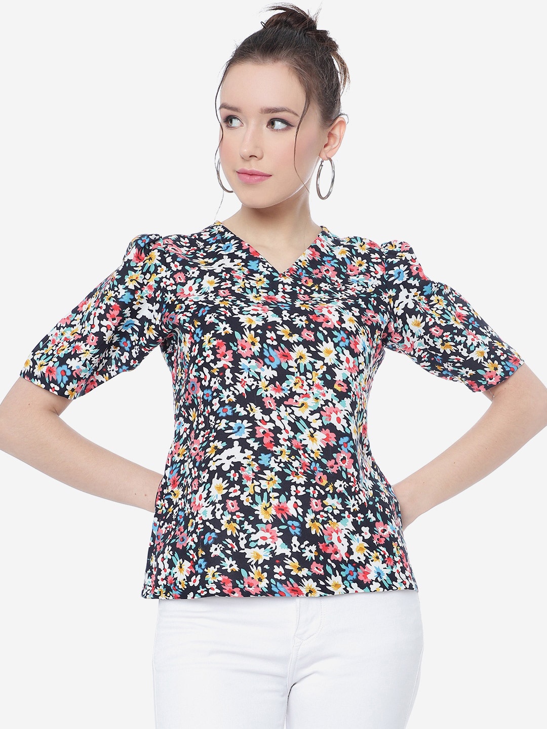 

CLEMIRA Floral Printed Top, Navy blue