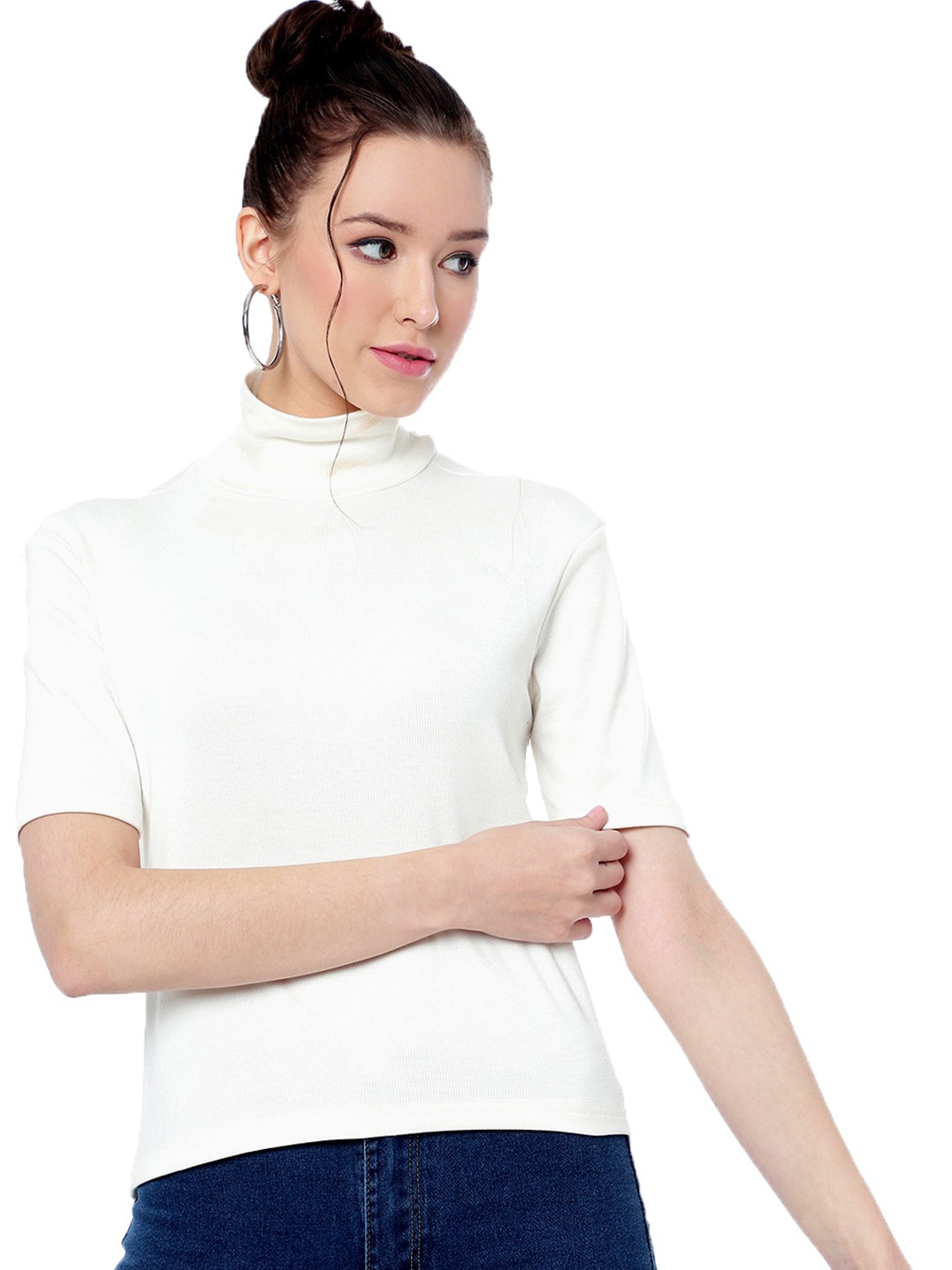 

CLEMIRA High Neck Regular Sleeves Regular Top, White