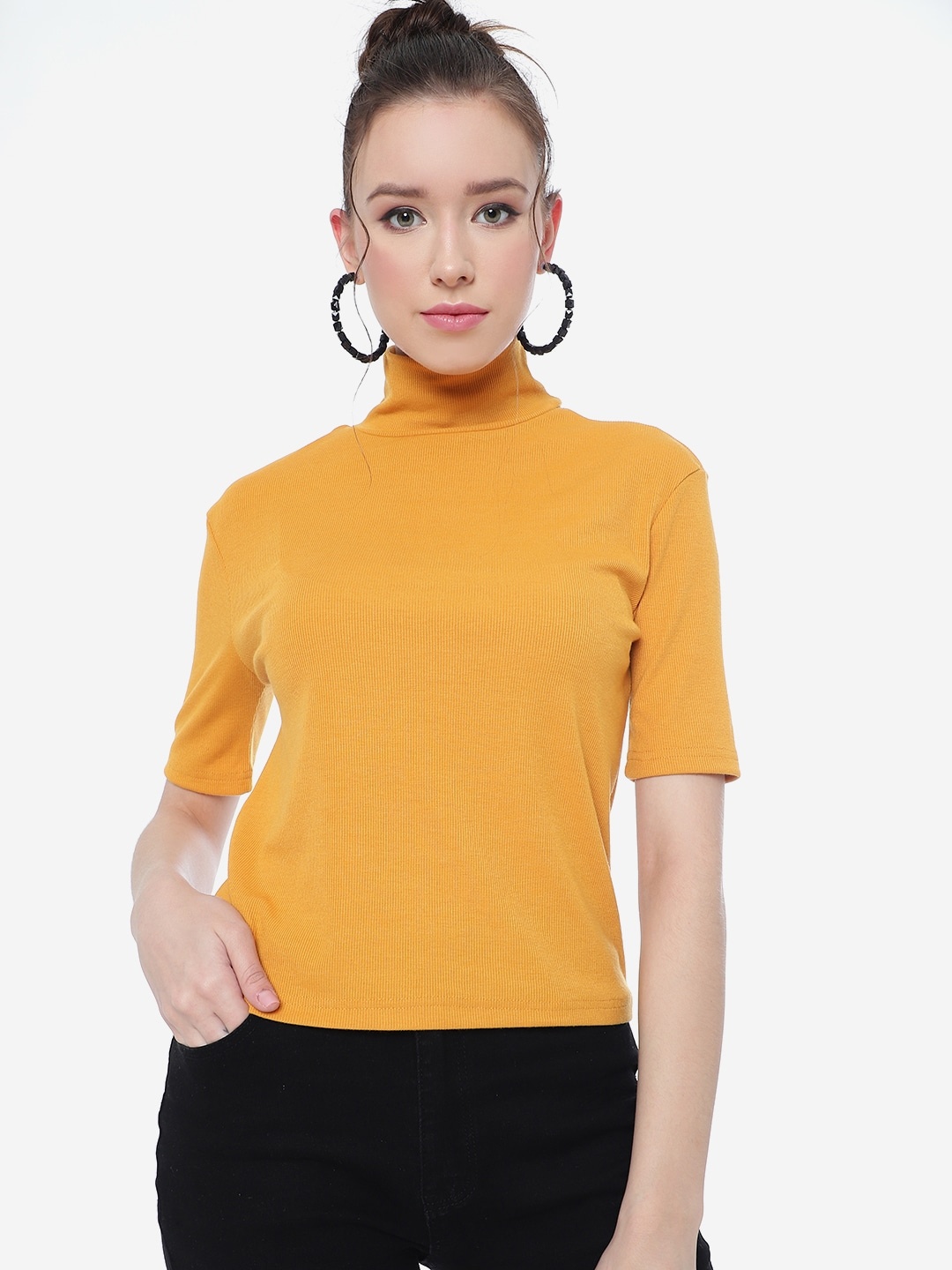 

CLEMIRA High Neck Regular Top, Mustard