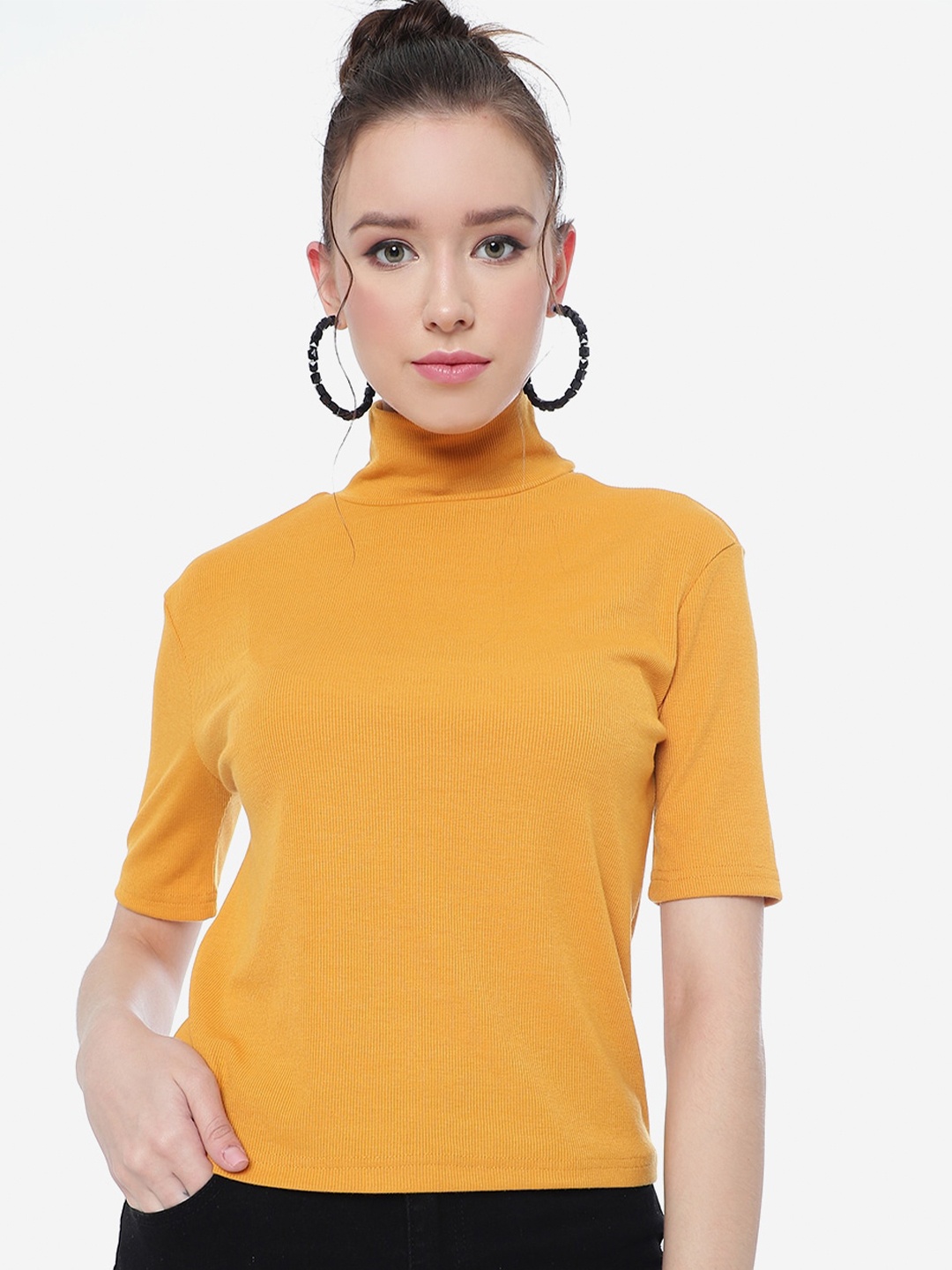 

CLEMIRA High Neck Regular Casual Top, Mustard