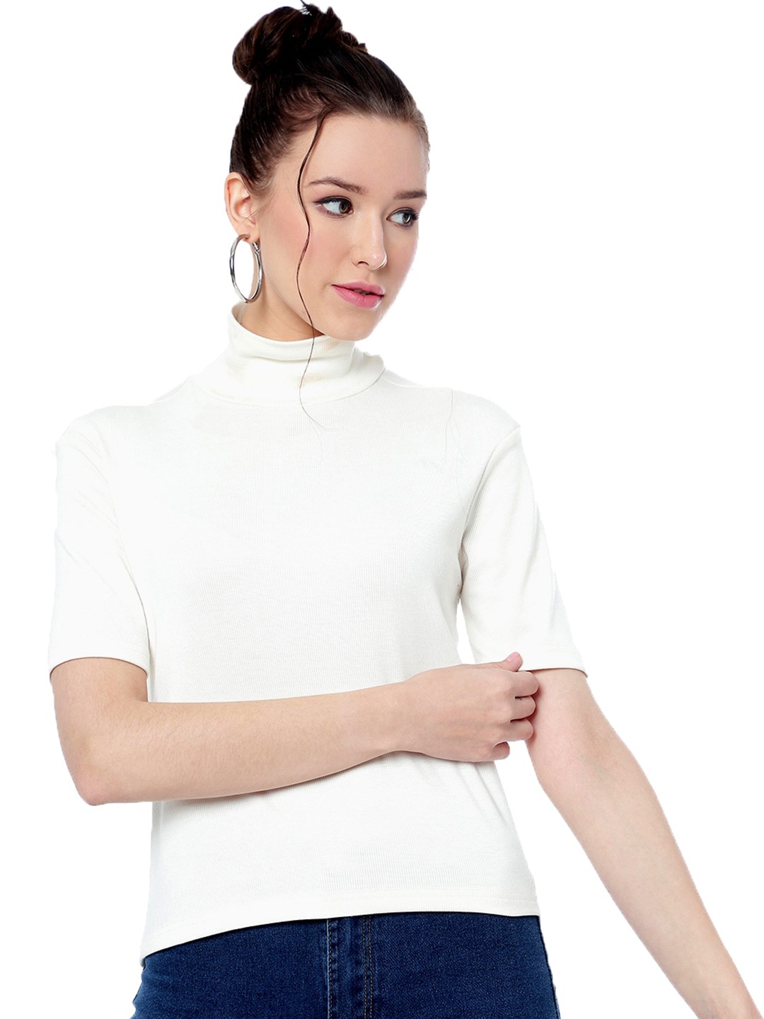 

CLEMIRA High Neck Regular Sleeves Regular Top, White