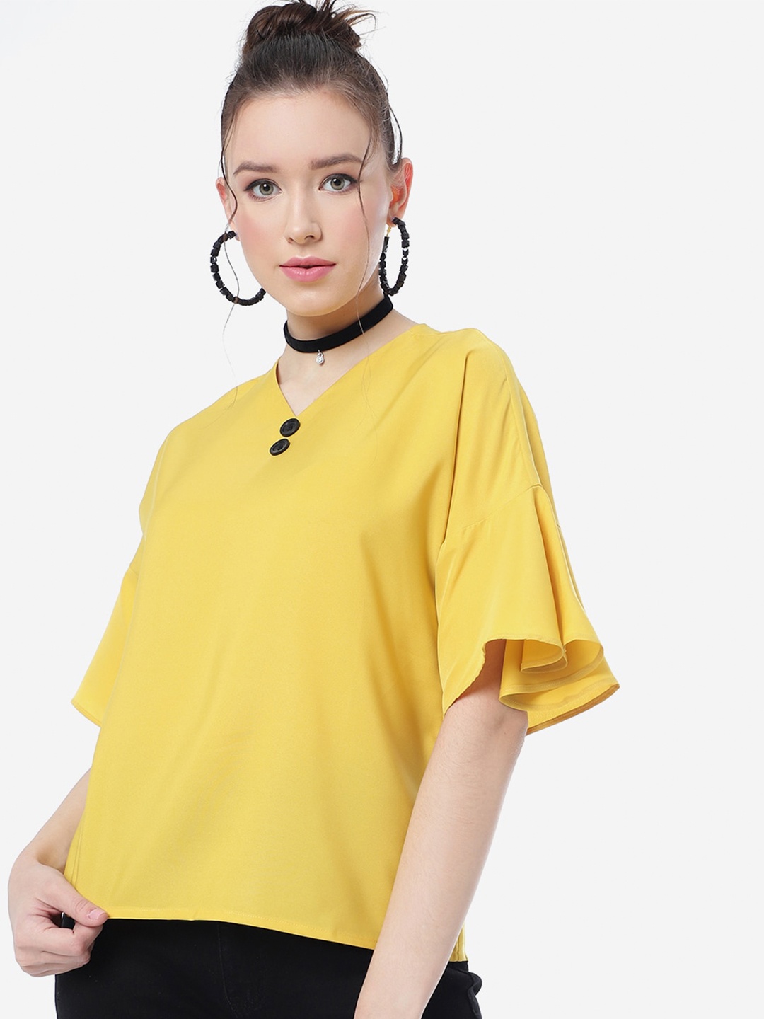 

CLEMIRA V-Neck Bell Sleeves Top, Yellow