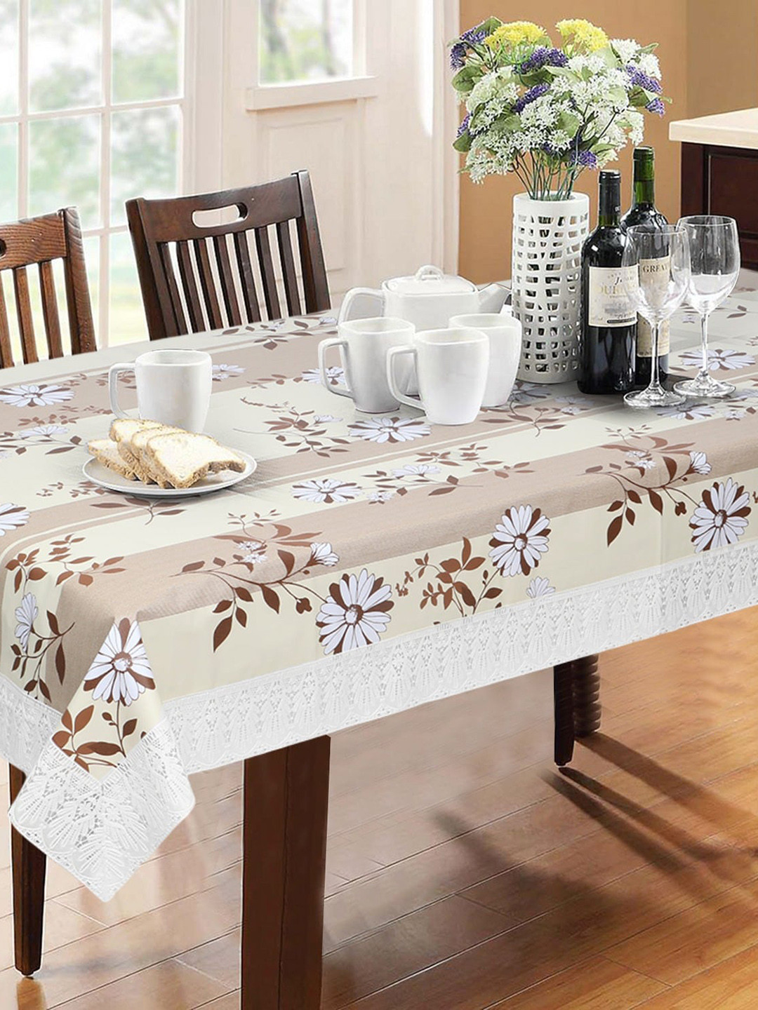 

Dakshya Industries Beige & Brown Floral Printed 6-Seater Table Cover