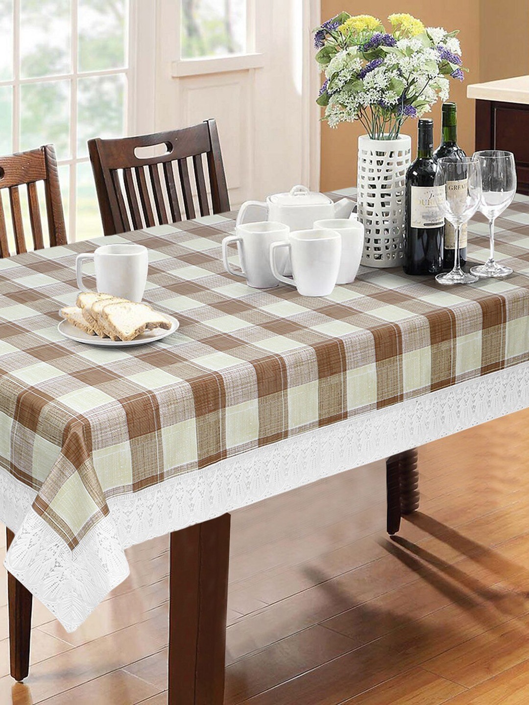 

Dakshya Industries Brown & White Checked PVC 6-Seater Table Cover