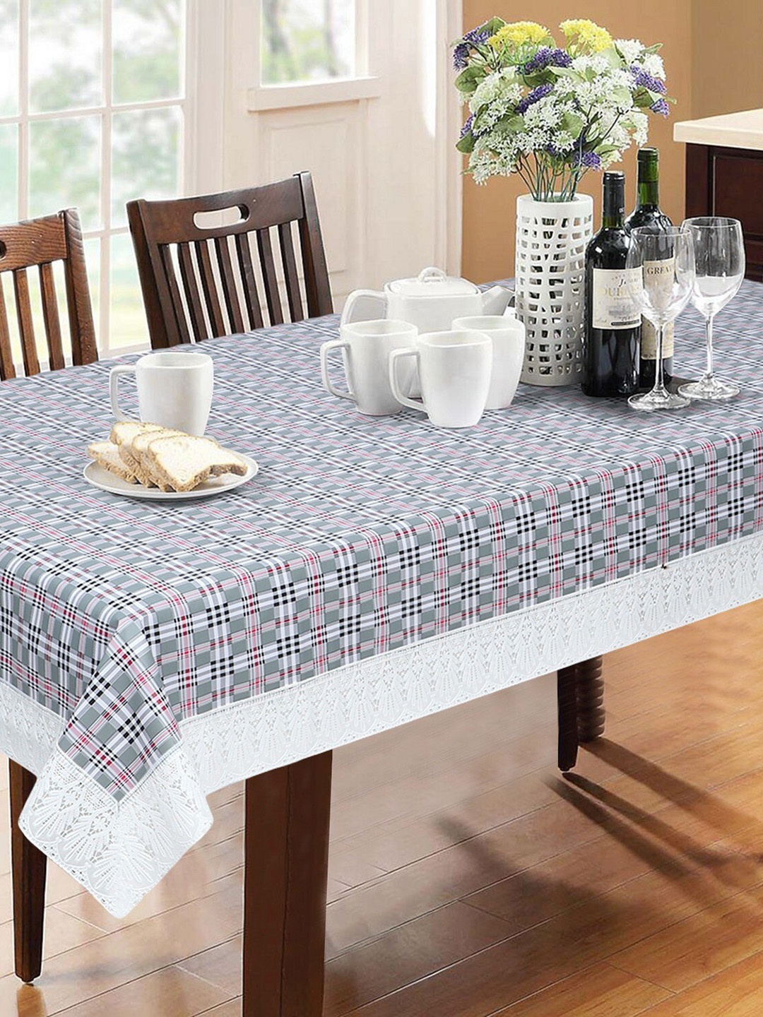 

Dakshya Industries Grey & Black Checked 6-Seater Table Cover